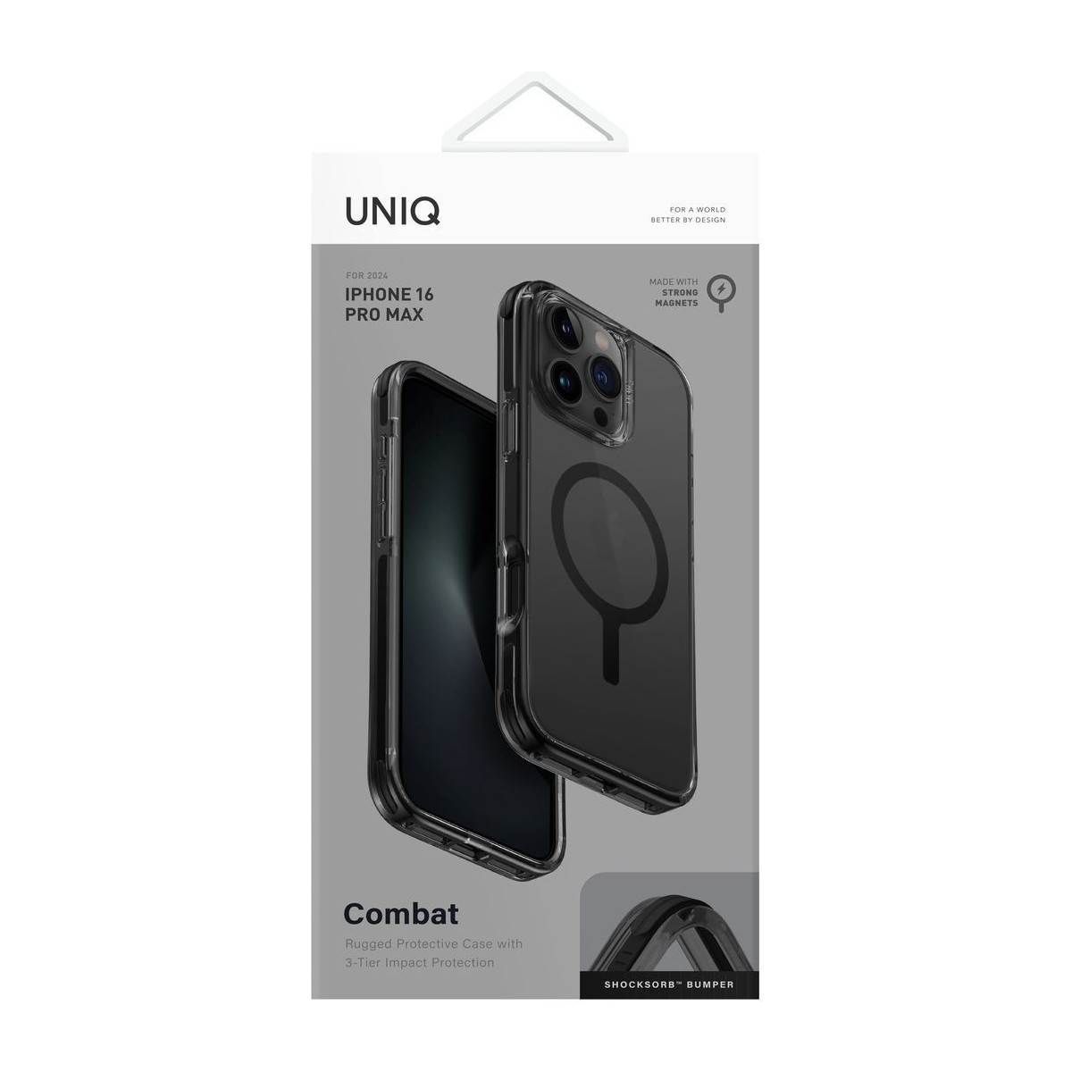 UNIQ iPhone 16 Pro Max kılıfı, mıknatıslı ve darbeye dayanıklı tamponlu.