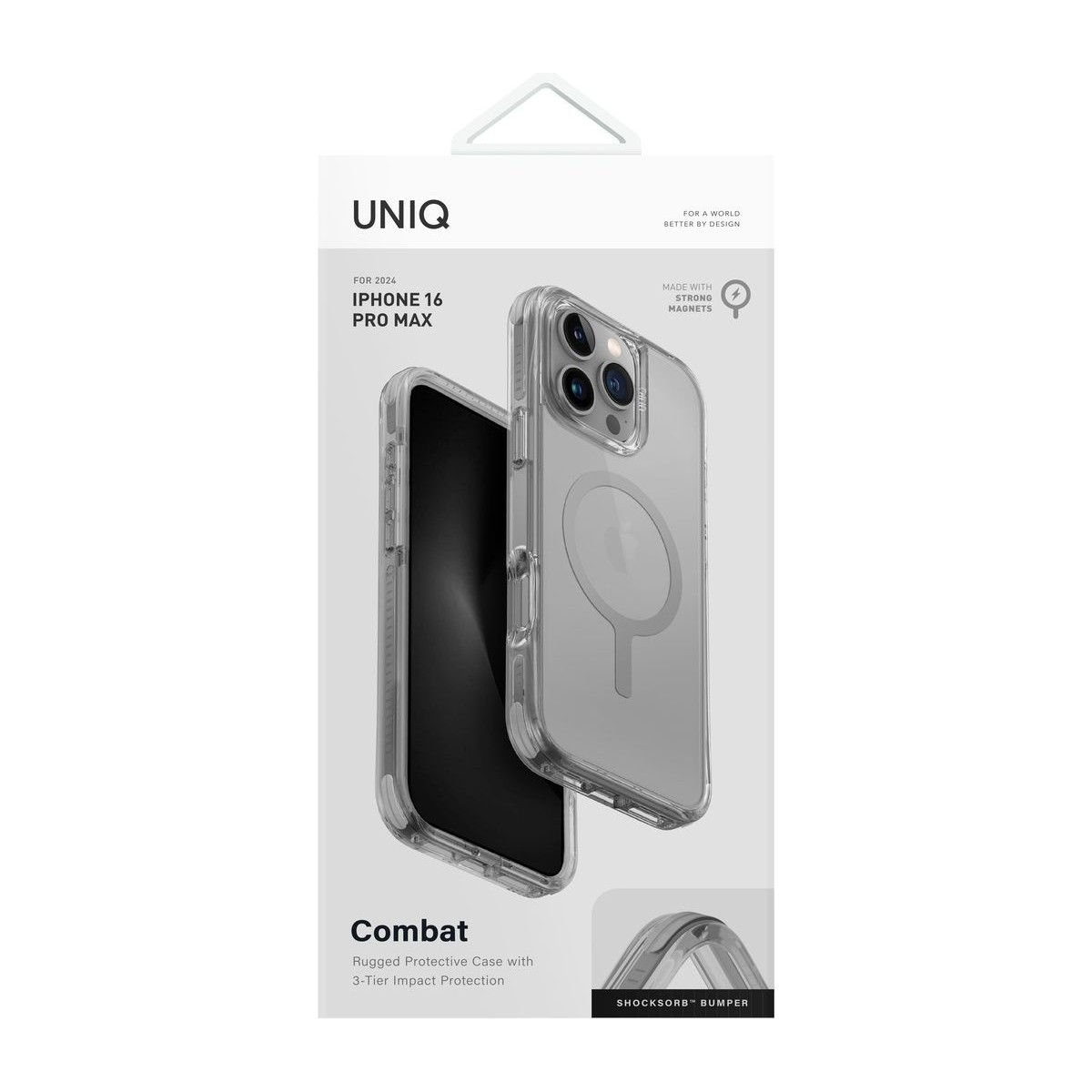 iPhone 16 Pro Max için manyetik, şeffaf UNIQ kılıf.