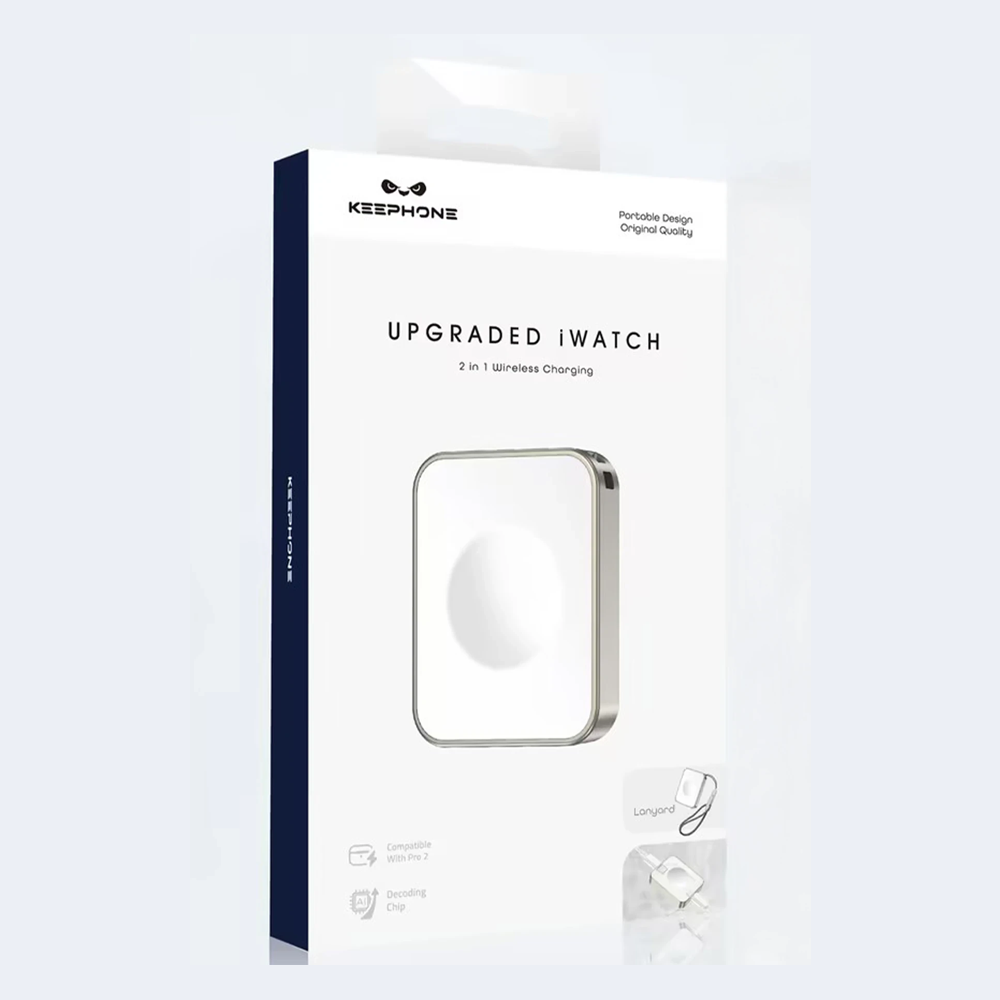 Geliştirilmiş 2'si 1 arada kablosuz iWatch şarj cihazı için KEEPHONE markalı kutu.