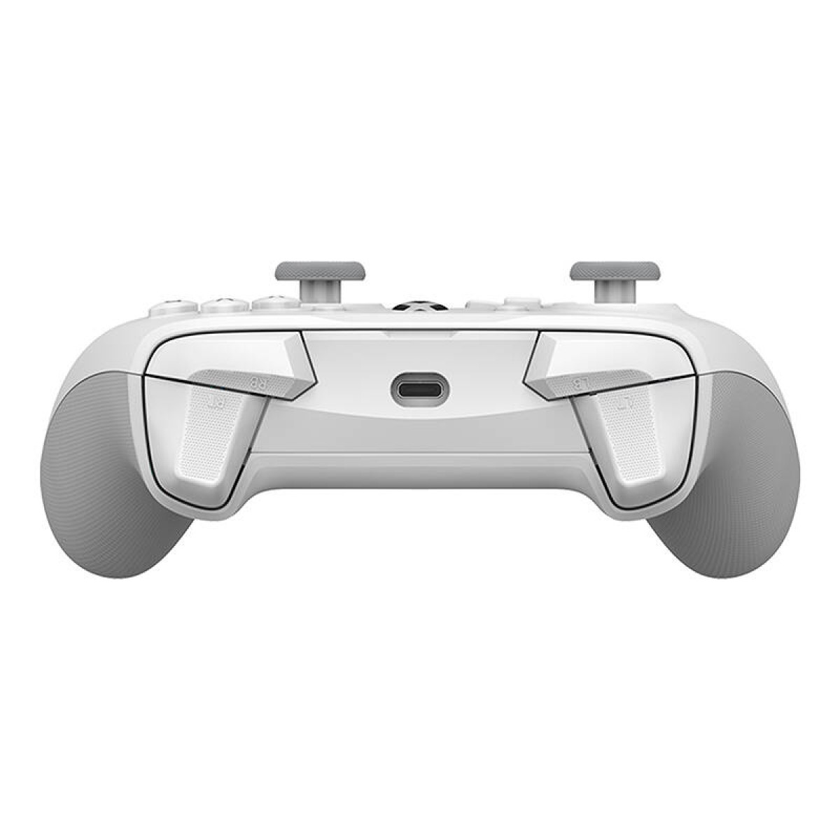 İki joystick ve düğmeli beyaz ve gri oyun kumandası.