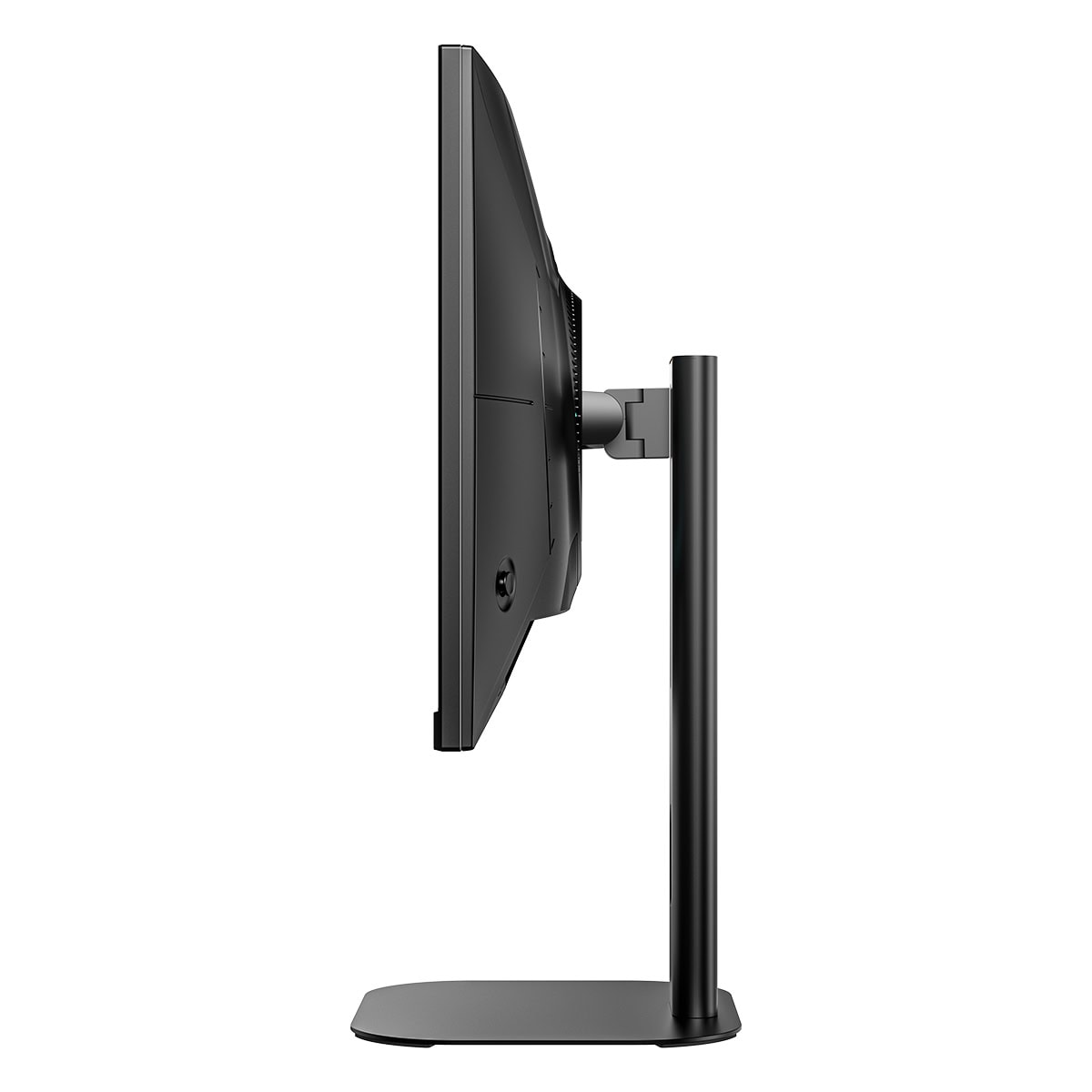 Yandan görünümü, stand üzerinde siyah bilgisayar monitörü.