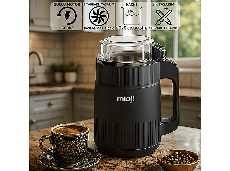 MIOJI Mio CG34 500W Paslanmaz Çelik Bıçak Kahve ve Baharat Öğütücü Siyah