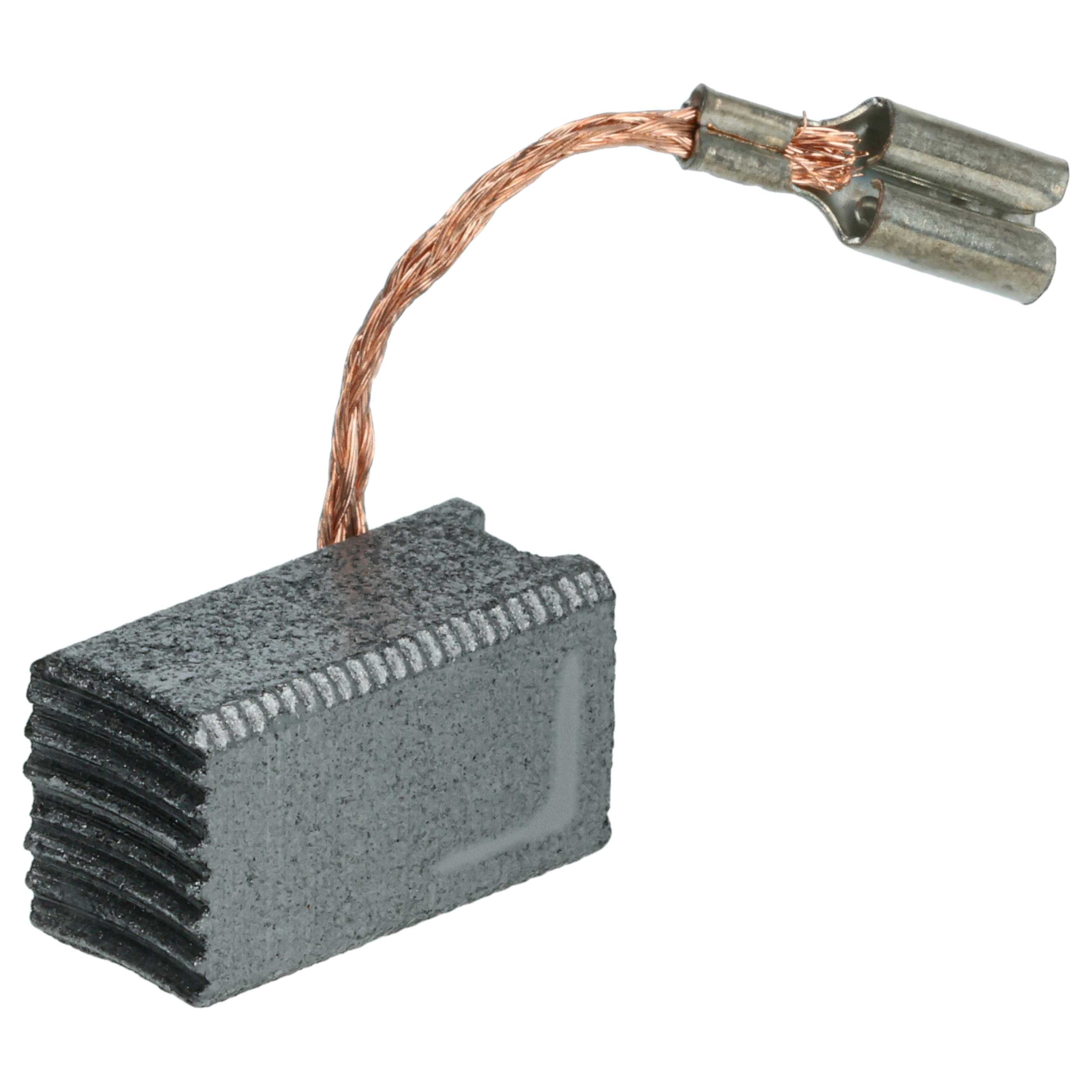 Kohlebürste mit Kupferkabel und Metallstecker, isoliert auf Weiß.