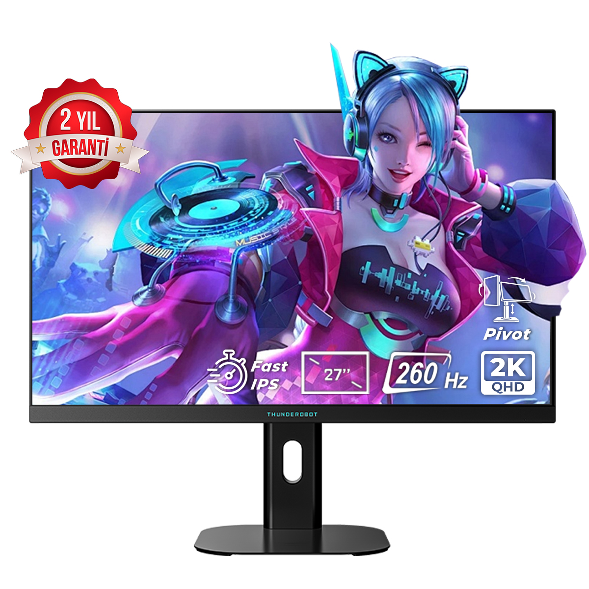 THUNDEROBOT ZQ27F260L-TUR Adaptive Sync Fast IPS Pivot 27 inç QHD 3 ms 260 Hz Gaming Monitör Siyah