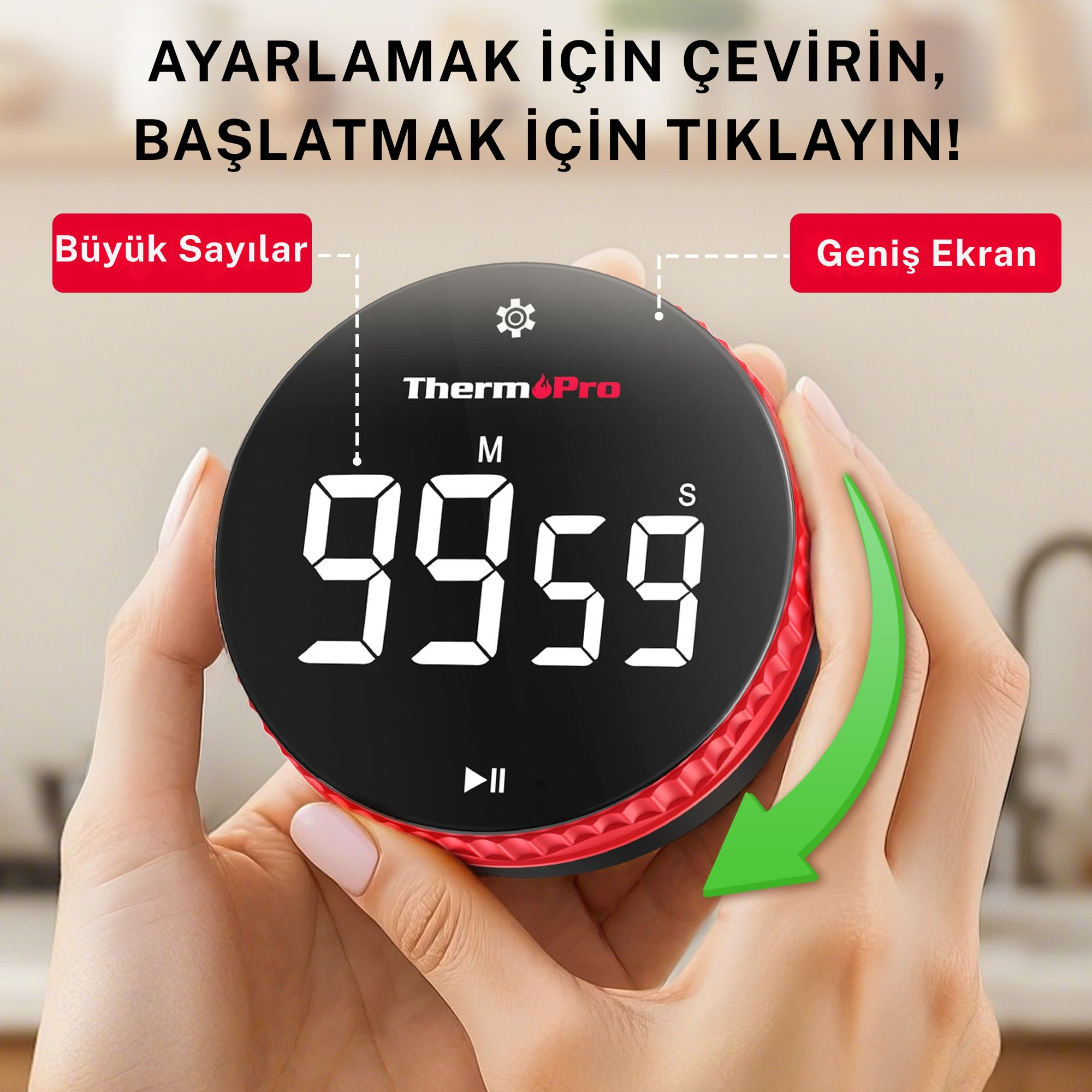 THERMOPRO TM04 Akıllı Dijital Mıknatıslı Ledli Alarmlı 100dk Profesyonel Kronometre Zamanlayıcı