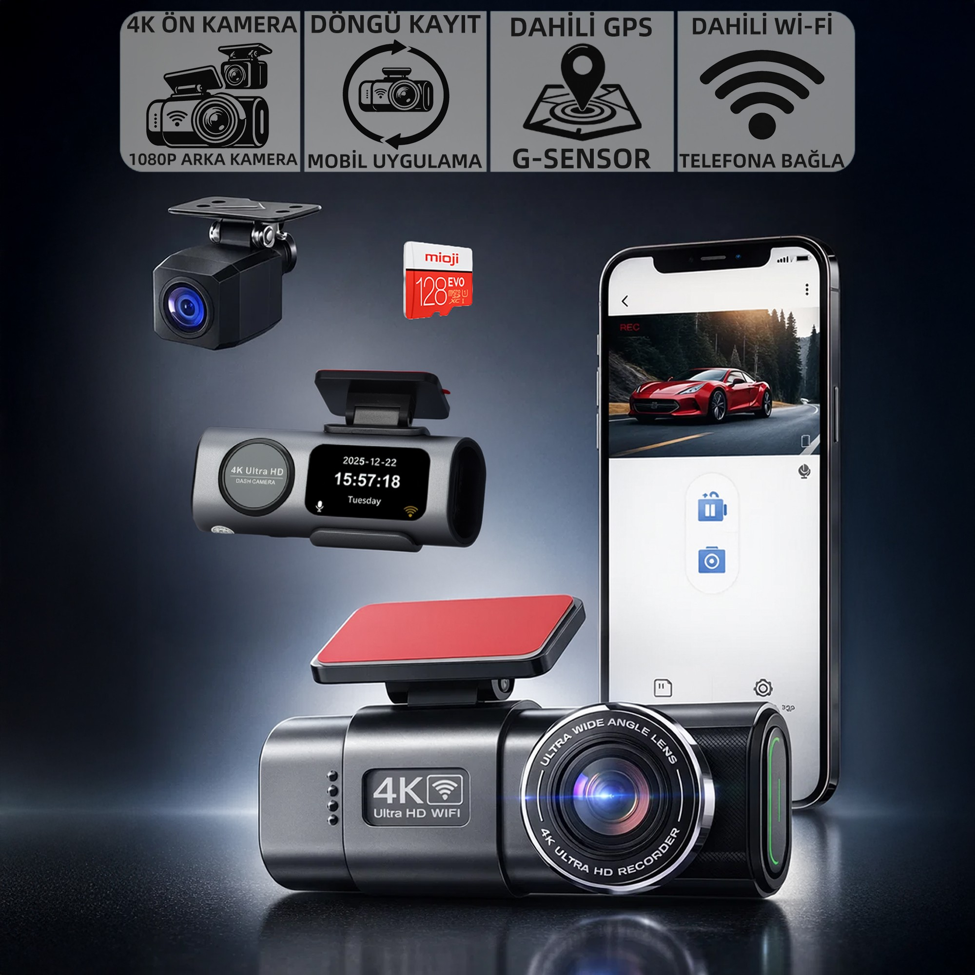 MIOJI Mio G300 Plus 4K GPS G-Sensör Wi-Fi Arka-Ön 128GB Hafıza