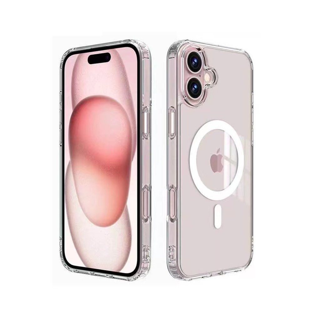 İki kamerası ve MagSafe halkası olan iPhone için şeffaf kılıf.