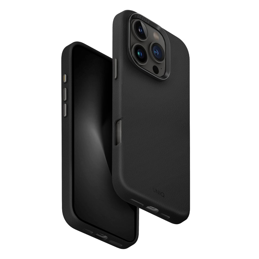 Kamera dizilimine sahip bir kılıfı olan siyah bir telefon.