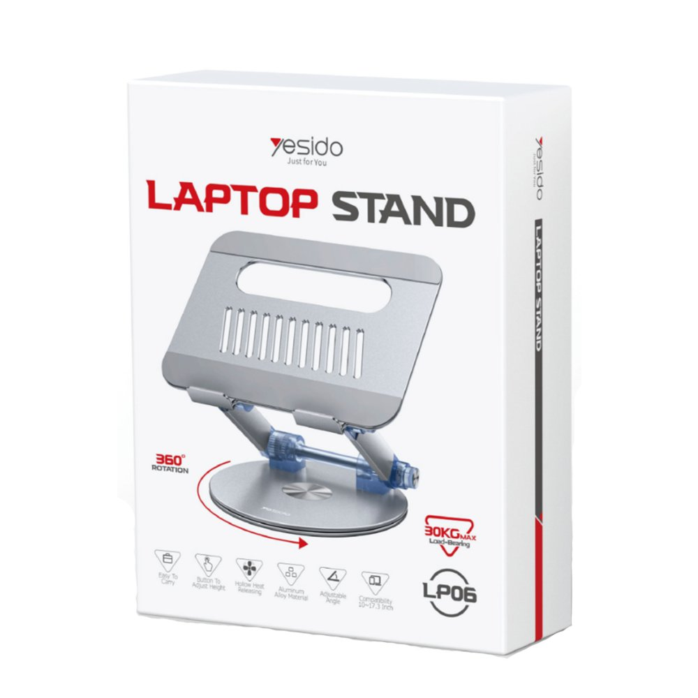 Gümüş laptop standı, 360 derece döner, ısı dağıtımlı.