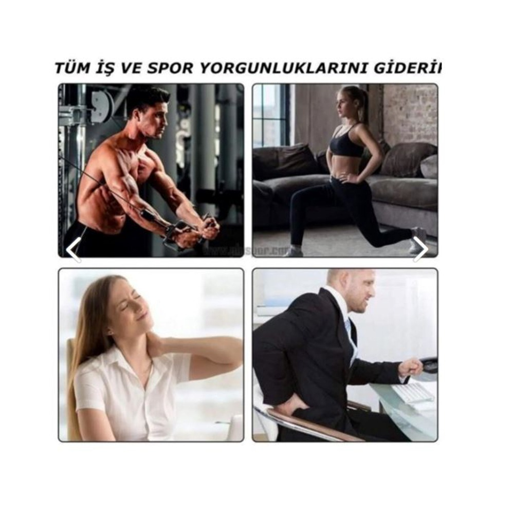 Erkek antrenman yapıyor, kadın hamle yapıyor, kadının boynu ağrıyor, erkeğin beli ağrıyor.