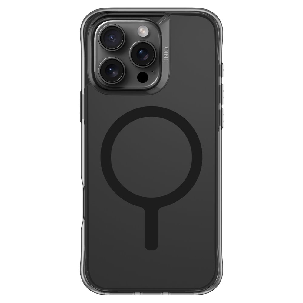 Mıknatıslı halkalı ve lensli şeffaf telefon kılıfı.