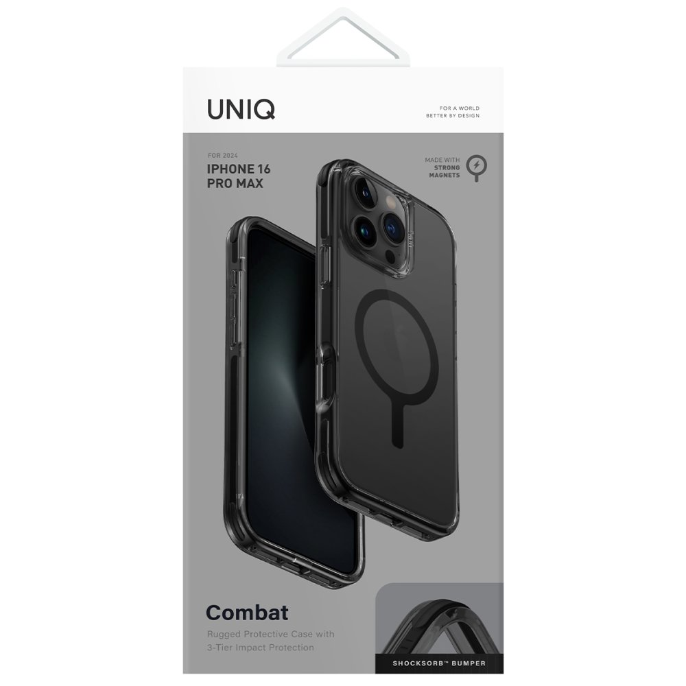 Güçlü mıknatıslı ve darbeye dayanıklı şeffaf iPhone 16 Pro Max kılıfı.