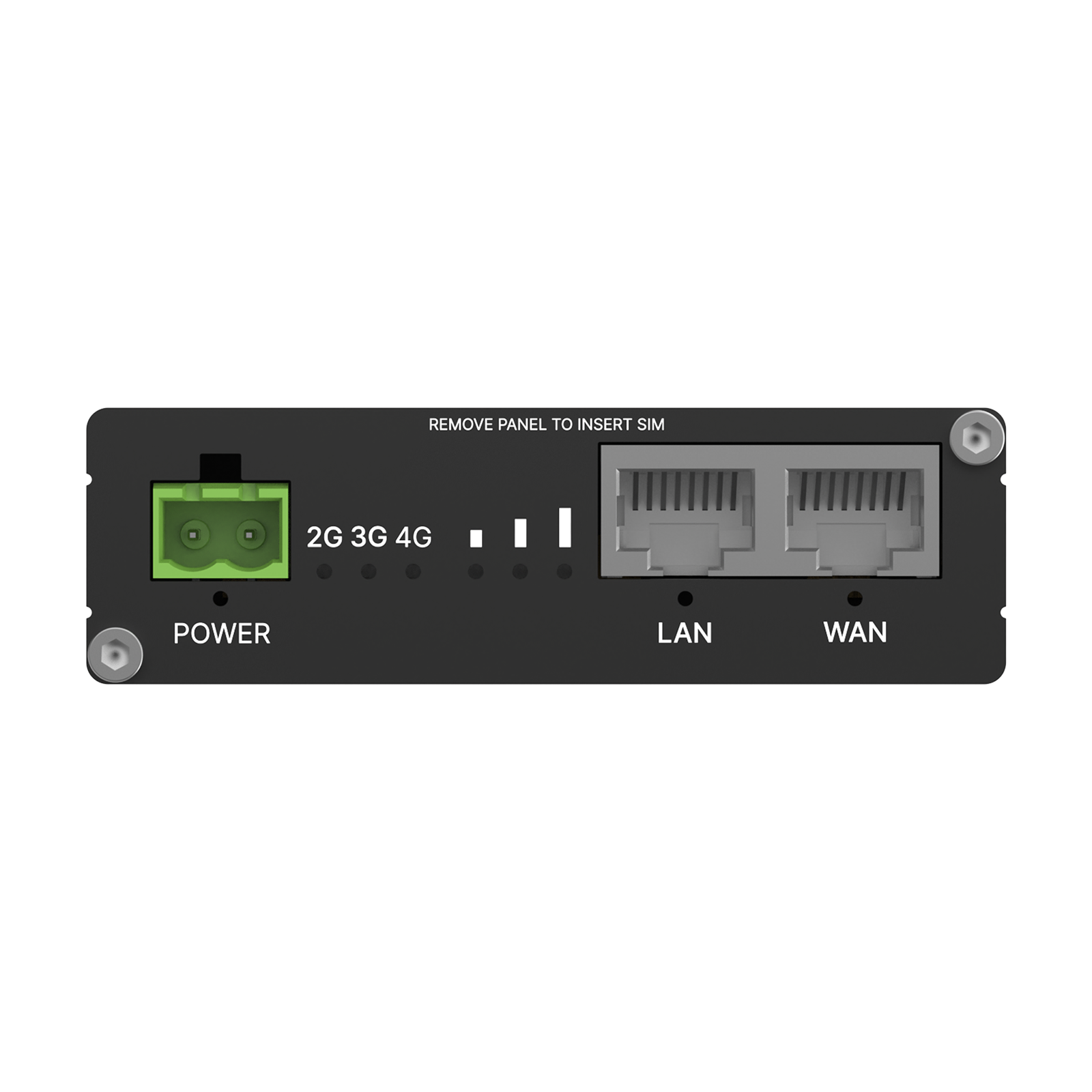Router z portem zasilania, 2 portami LAN/WAN, diodami 2G/3G/4G i gniazdem SIM.