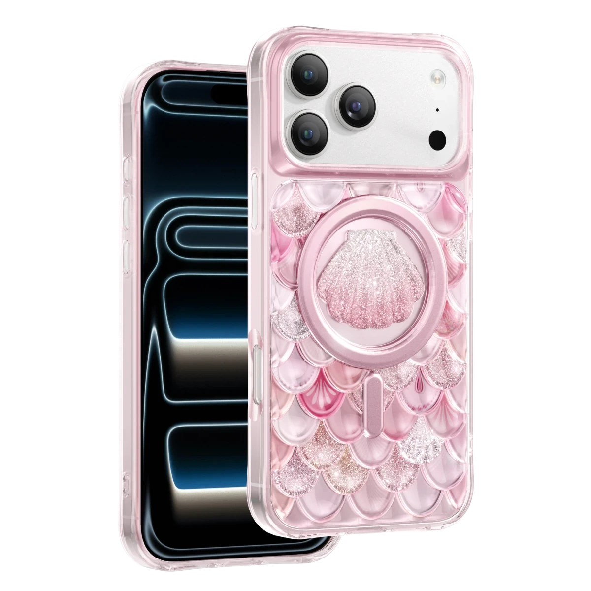 KEEPHONE Iceland iPhone 17 Pro Simli Magsafe Telefon kılıfı Pembe