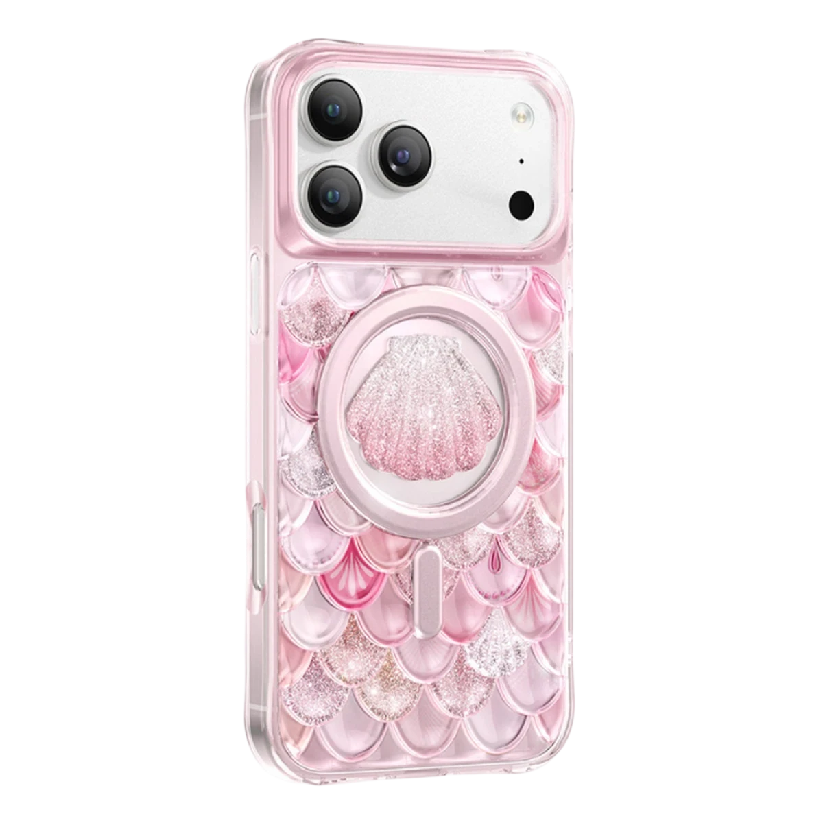 Pullu deniz kabuğu desenli pembe iPhone kılıfı.