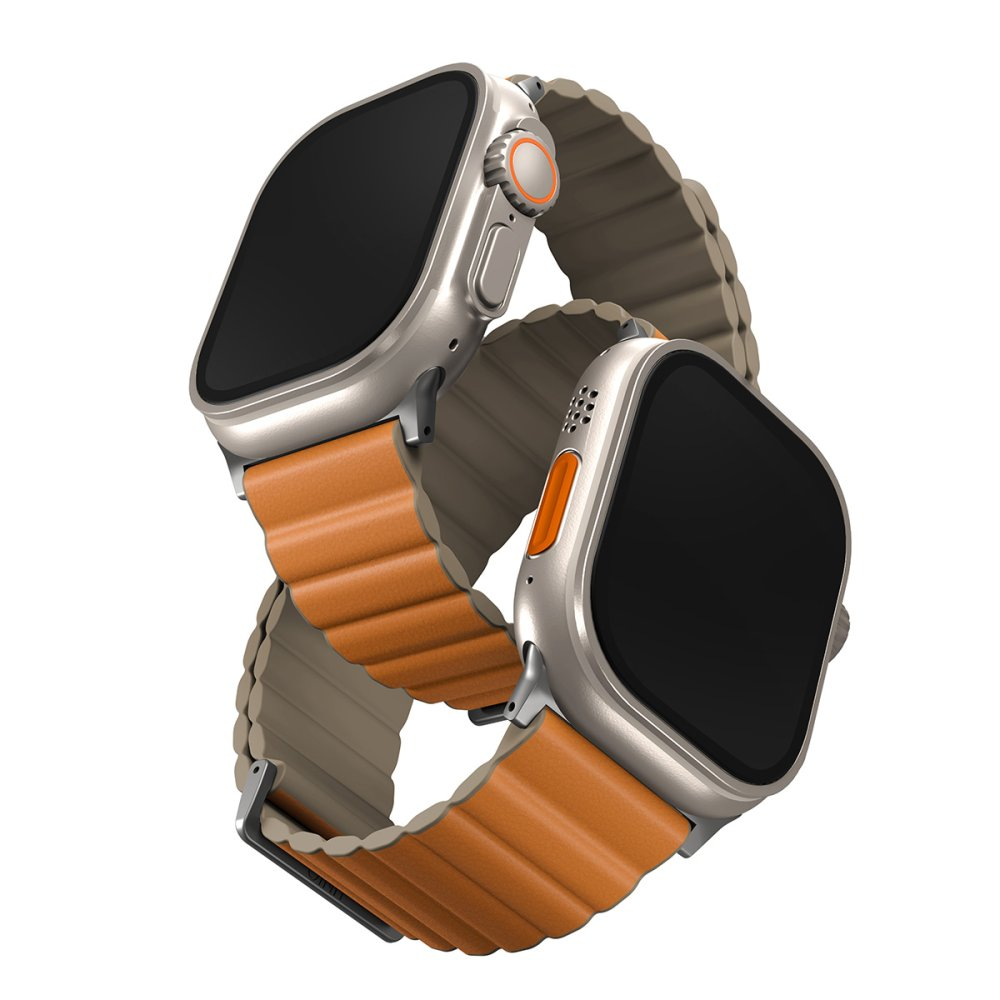 UNIQ Revix Premium Reversible Watch 42/44/45/46/49mm Manyetik Akıllı Saat Kordonu Turuncu - yeşil