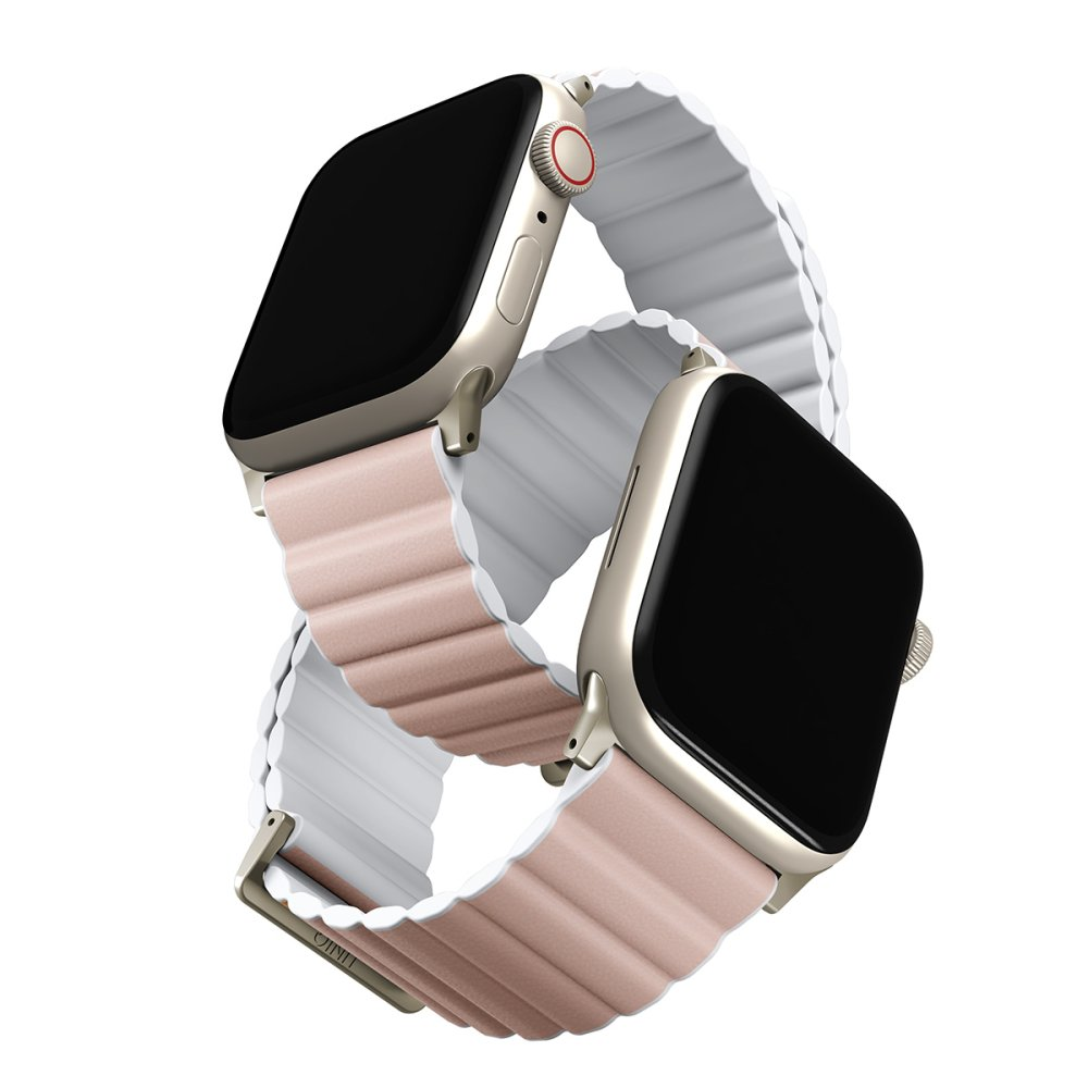 UNIQ Revix Premium Reversible Watch 44/45/46/49mm Manyetik Akıllı Saat Kordonu Beyaz - pembe
