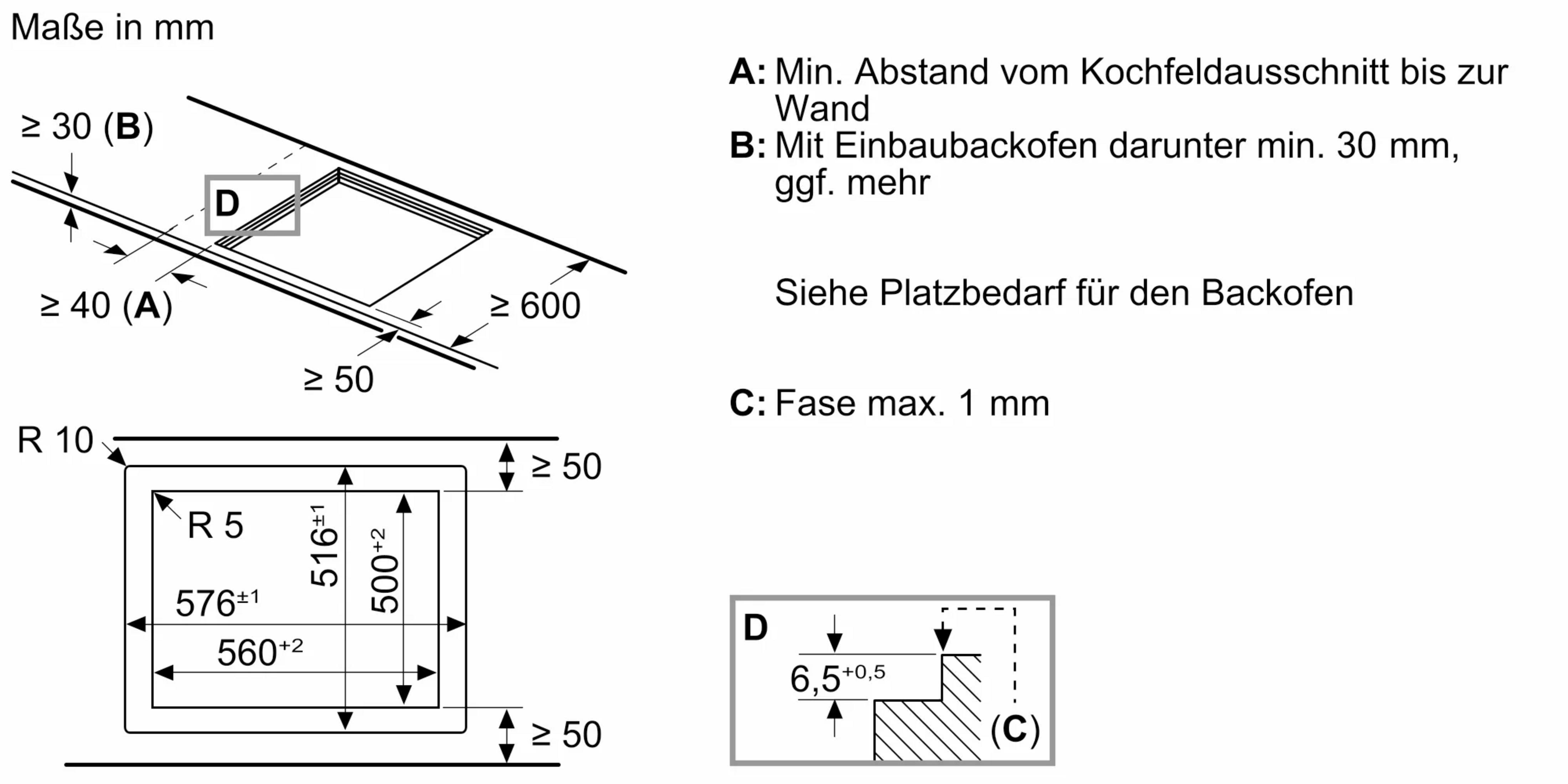 Disegno tecnico con dimensioni e note per elettrodomestici da incasso.