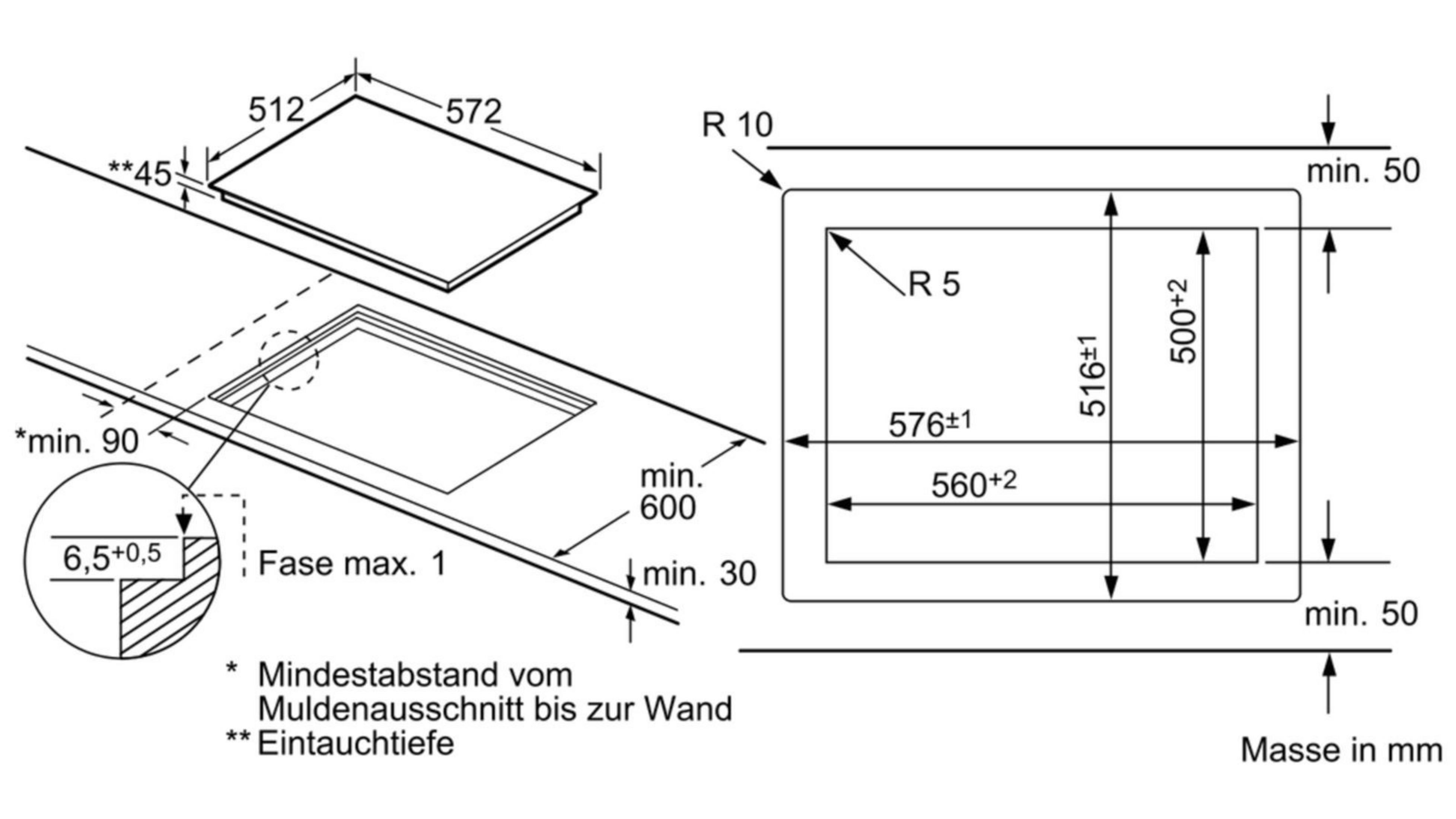 Disegno tecnico con dimensioni per piani cottura e ritagli.