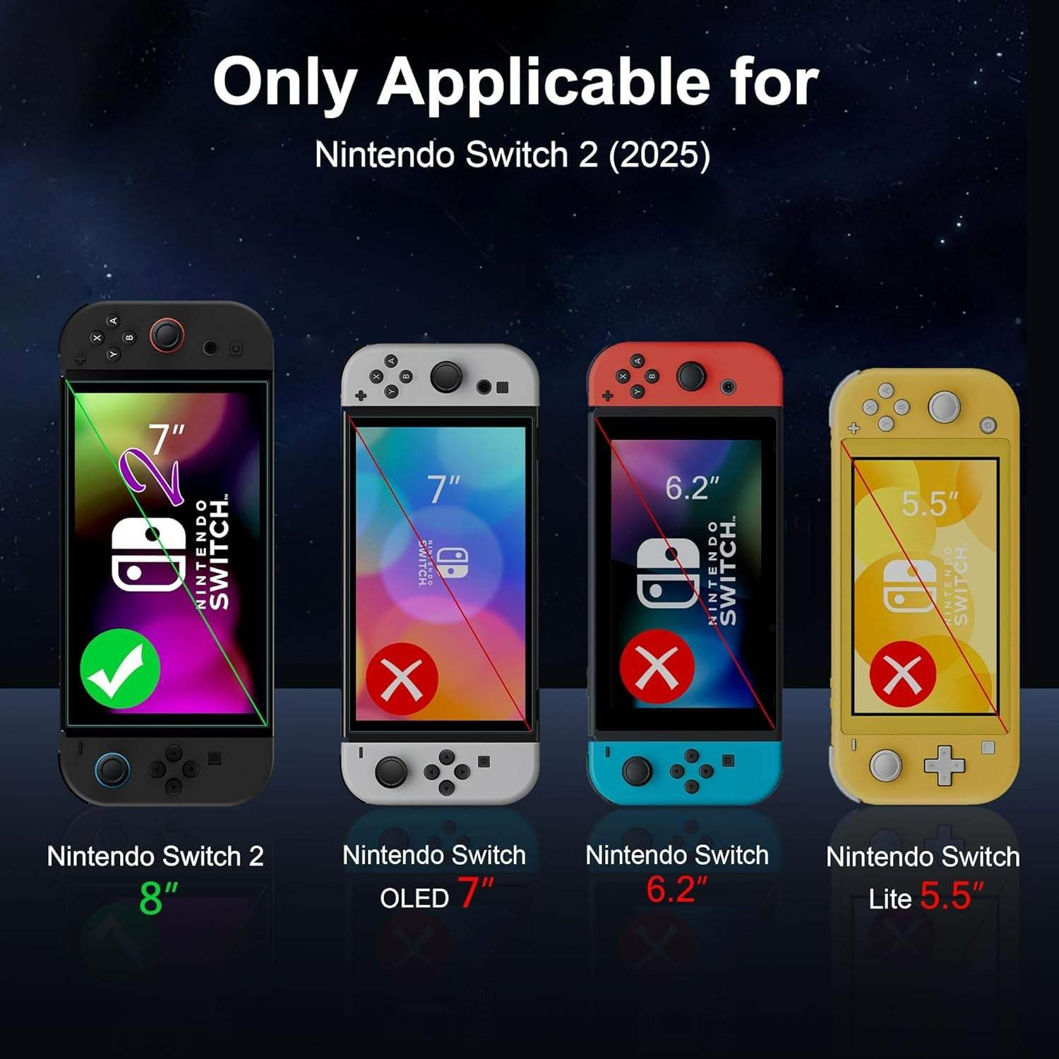Cuatro consolas Nintendo Switch de varios tamaños y colores.
