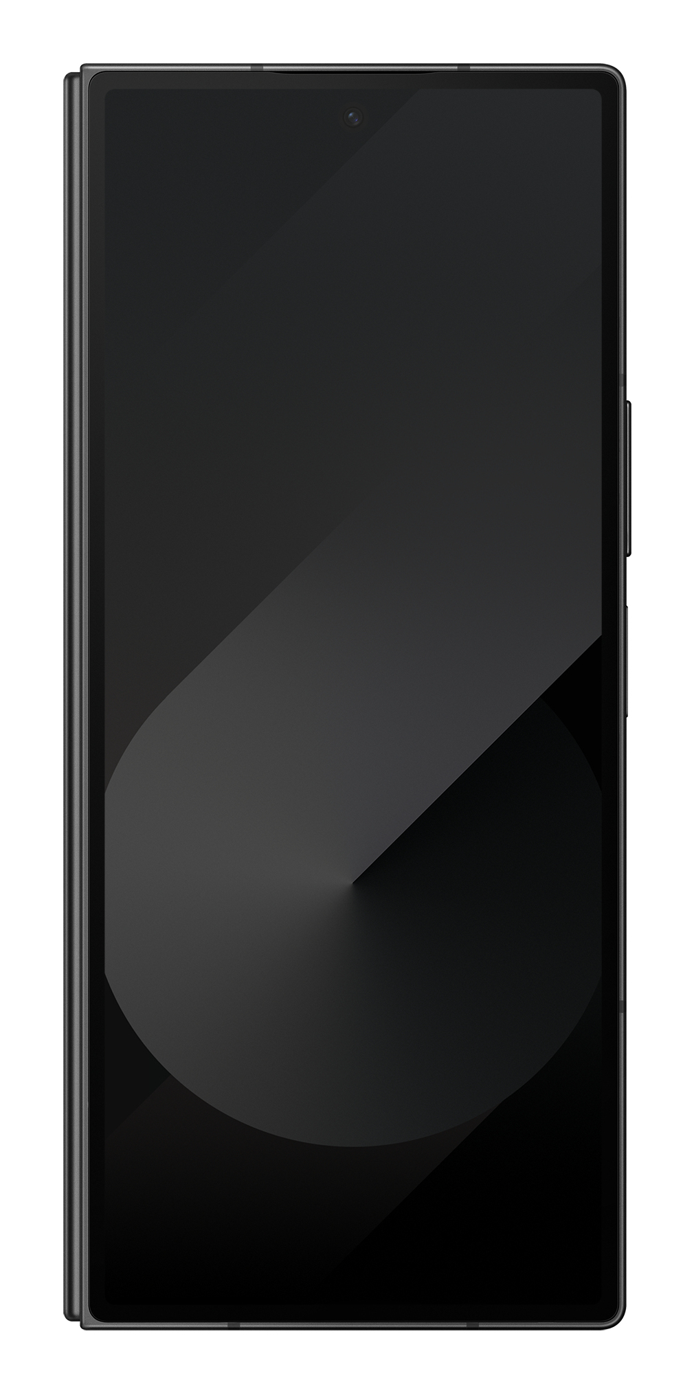 Czarny smartfon z pustym ekranem i pojedynczym aparatem u góry.