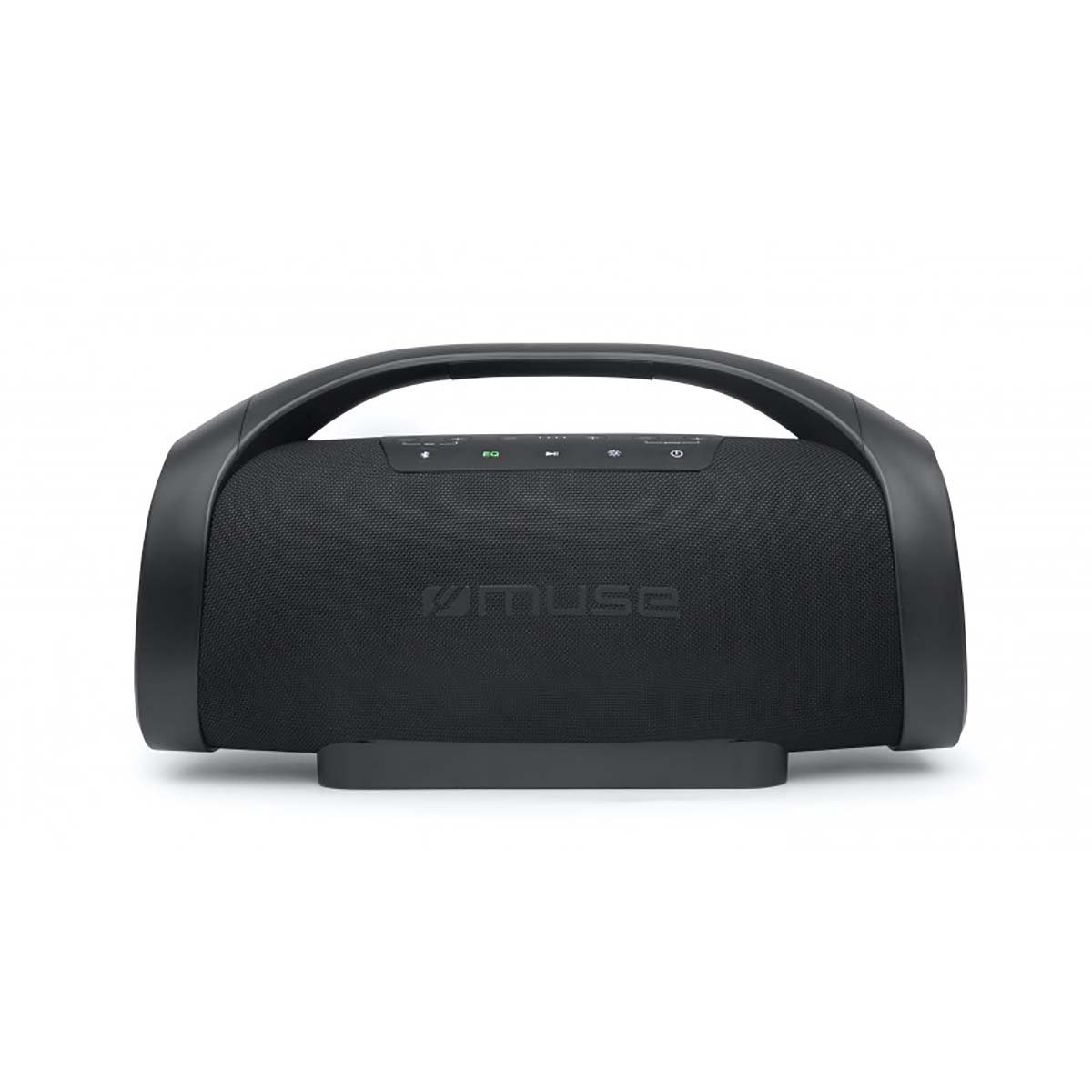 Altoparlante portatile nero con manico e logo Muse.