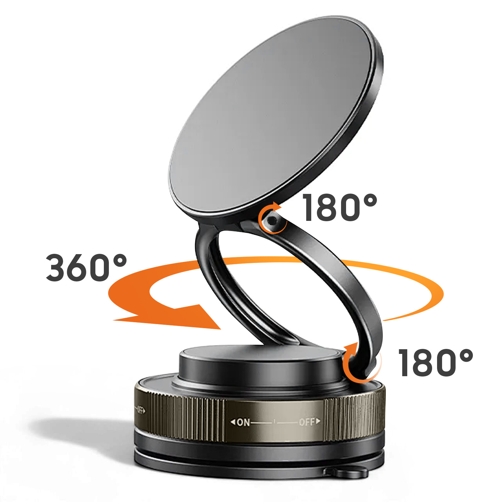 Supporto telefono rotante con indicatori di movimento 360° e 180°.