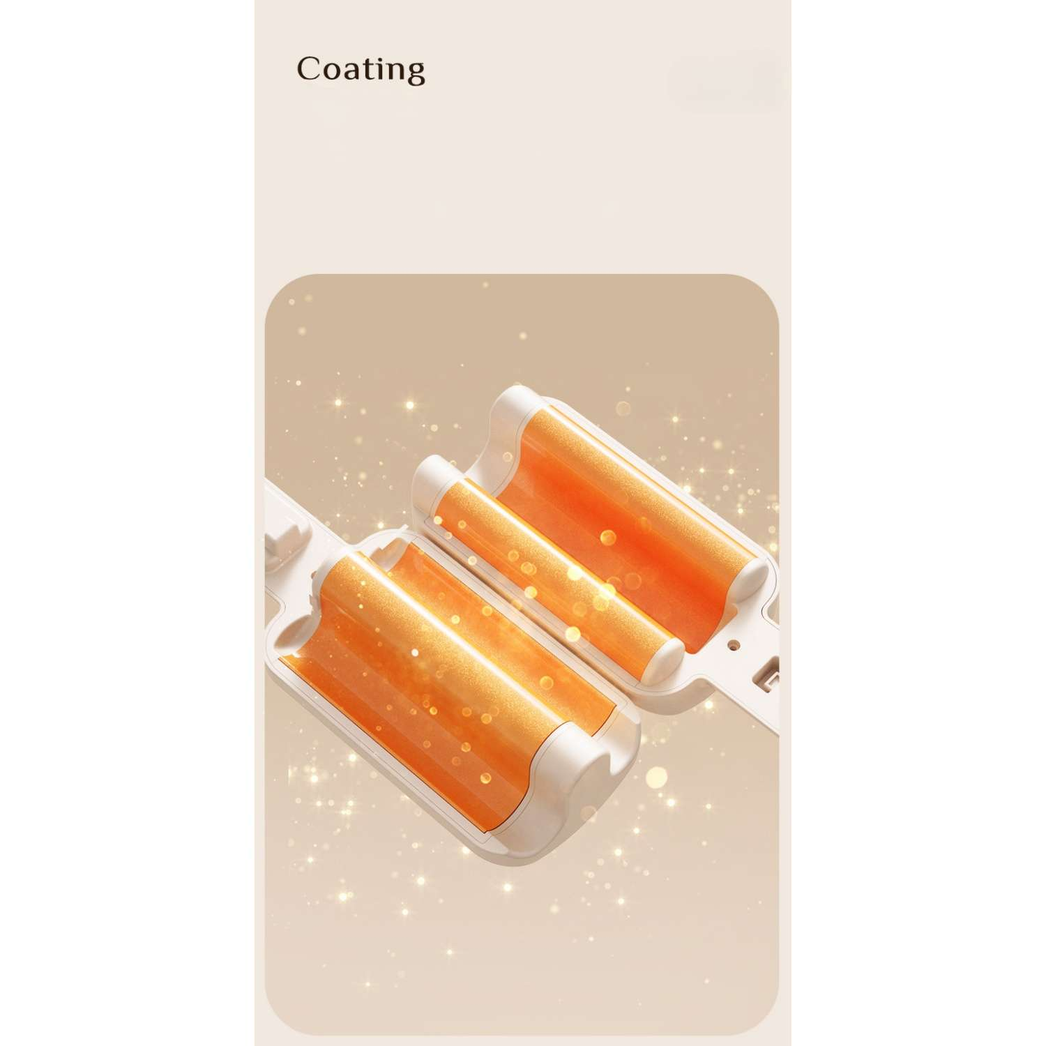 Zwei orangefarbene Lockenstäbe mit glitzerndem Finish auf hellem Hintergrund.