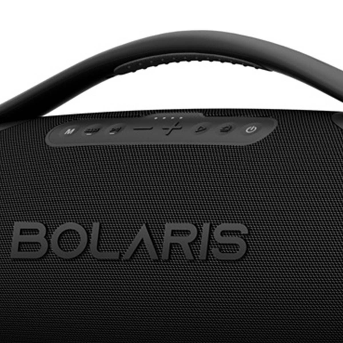 Schwarzer tragbarer Lautsprecher mit "BOLARIS"-Logo und Tasten.