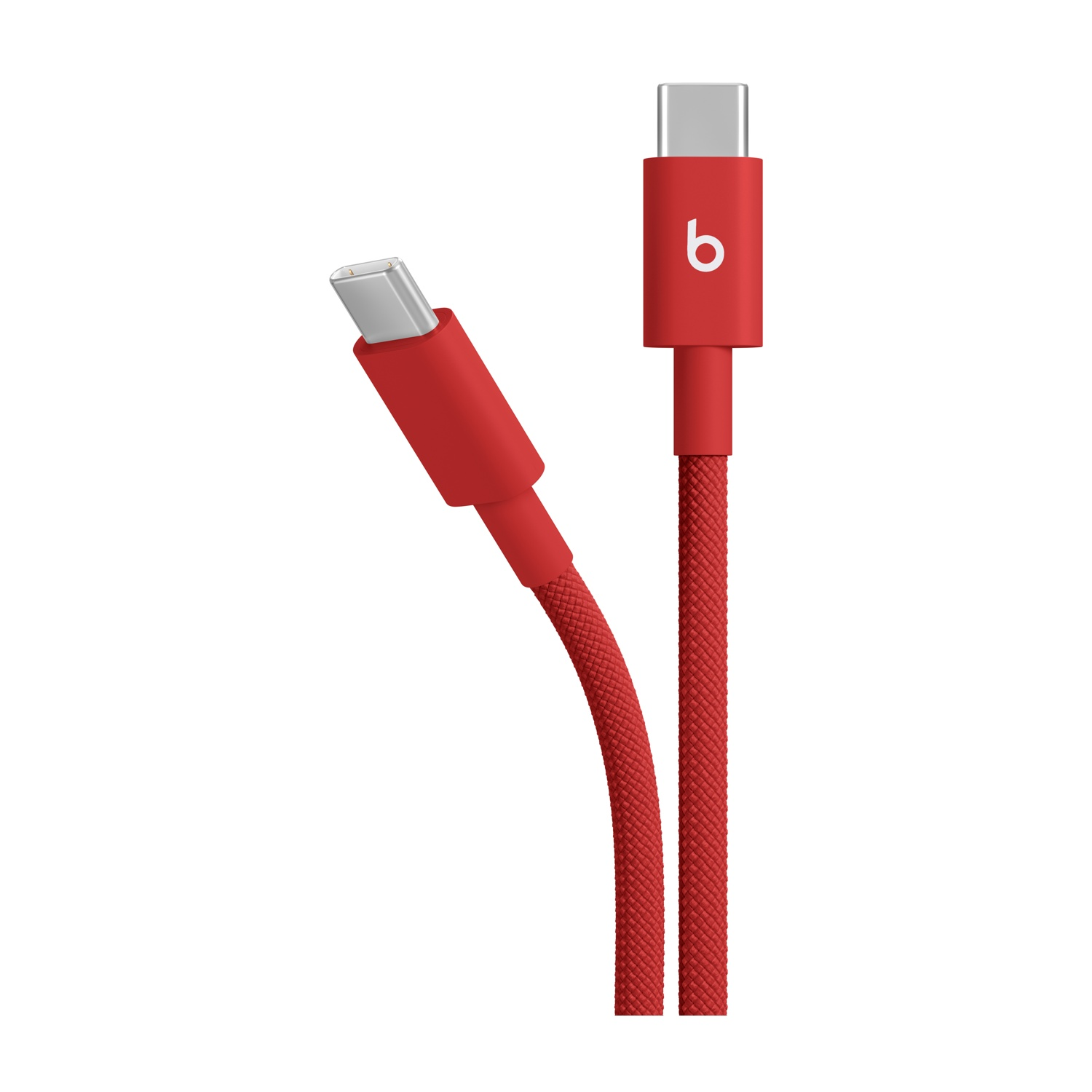 Zwei rote USB-C-Kabel mit Beats-Logo auf weißem Hintergrund.