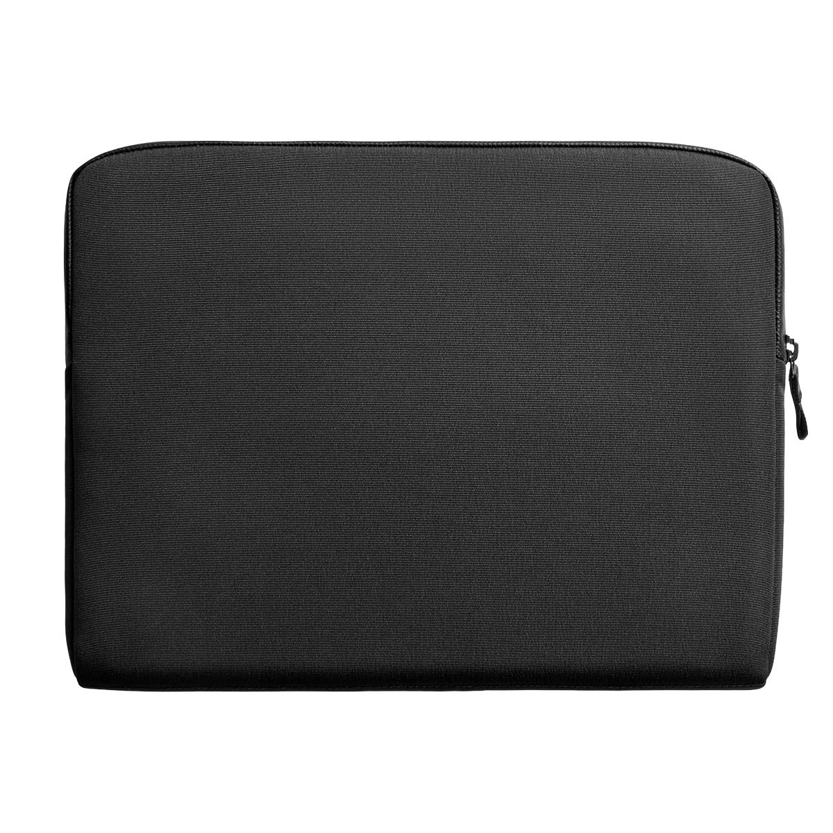 Custodia nera per laptop con cerniera laterale.