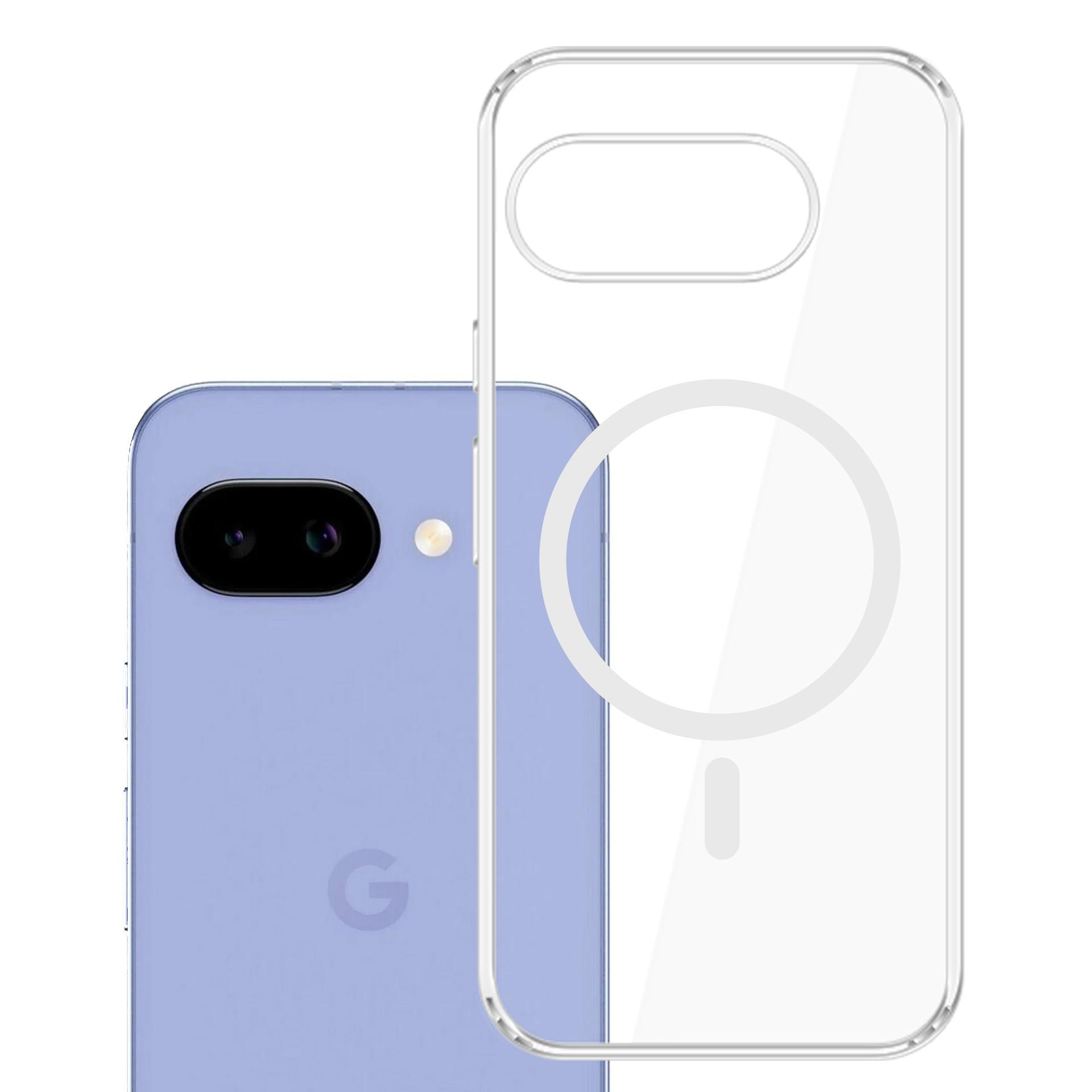 Fioletowy telefon z przezroczystym etui z magnetycznym pierścieniem.