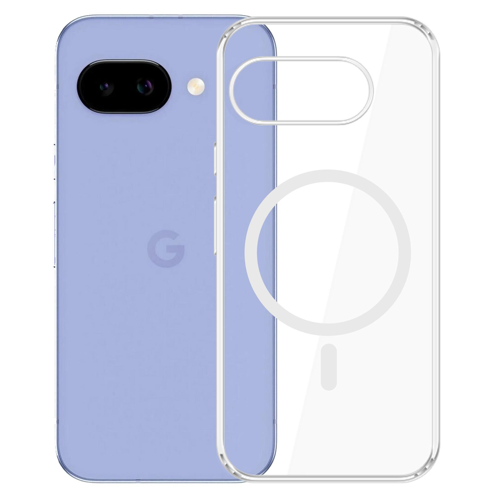 Lawendowy smartfon obok przezroczystego etui ochronnego.