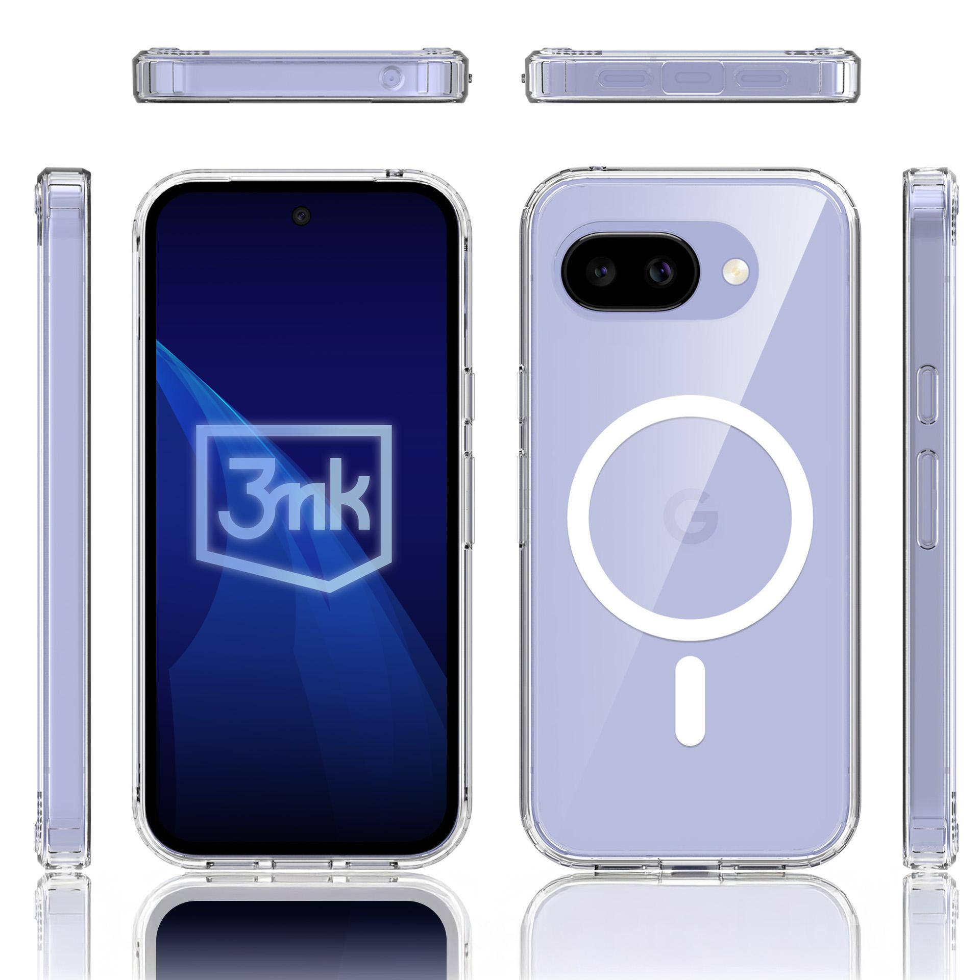 Przezroczysta obudowa na telefon z przodem, tyłem, aparatem i logo.