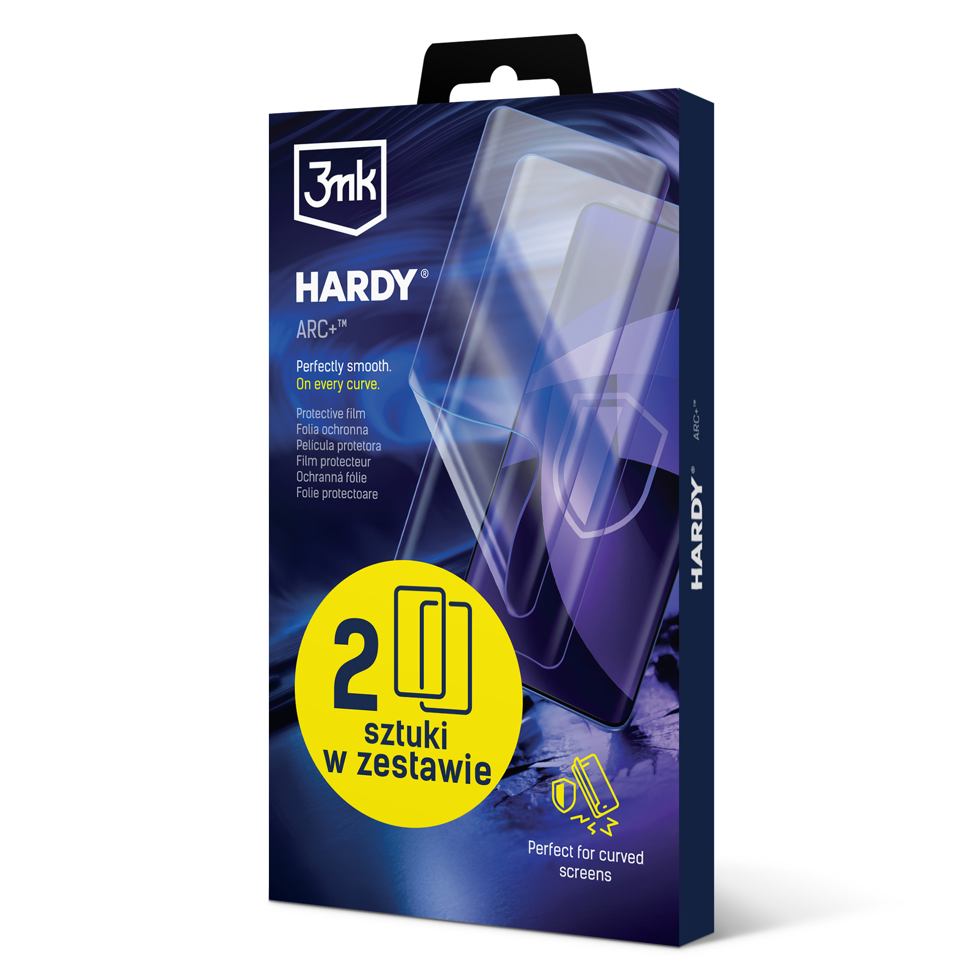 Opakowanie folii ochronnych na ekran z logo i tekstem "3nk Hardy ARC+".