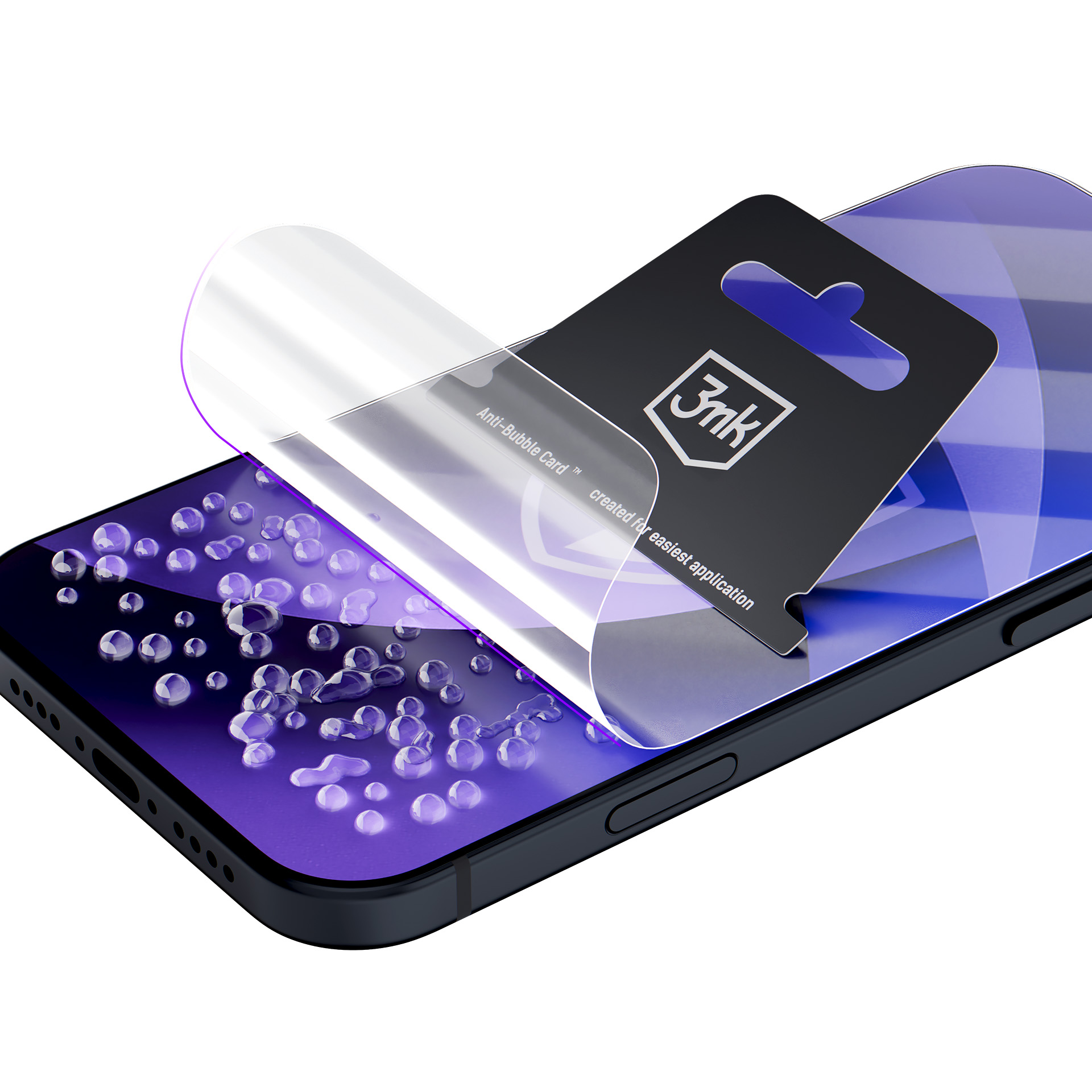 Smartfon z folią ochronną nakładaną za pomocą karty.