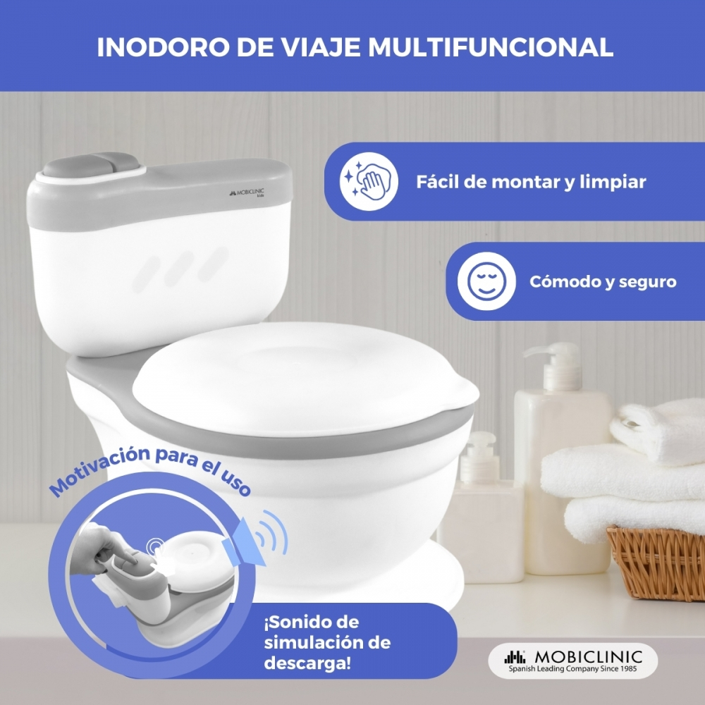 Un orinal de viaje multifuncional portátil con accesorios de fondo.