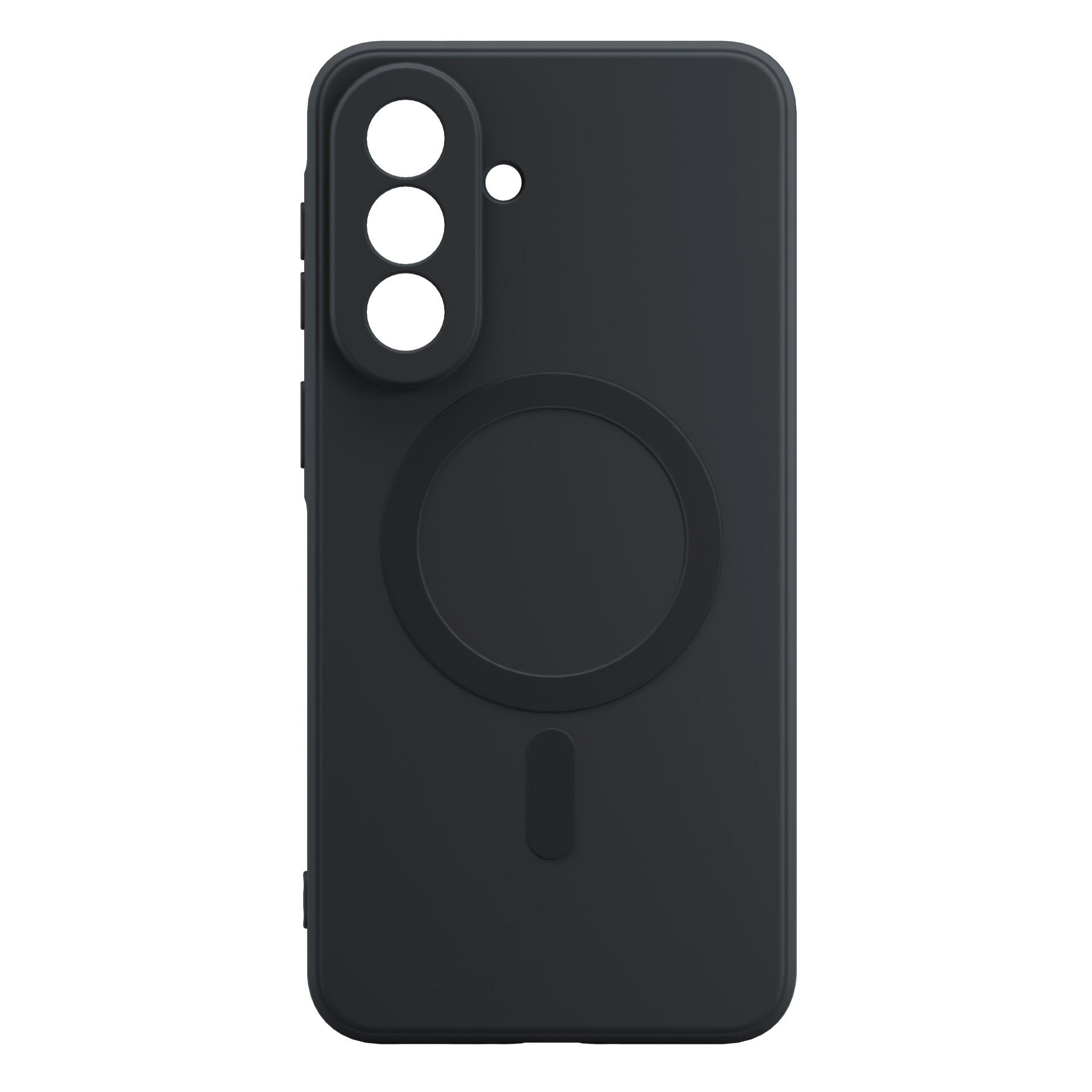 Czarne etui na telefon z trzema wycięciami na obiektyw i pierścieniem magnetycznym.