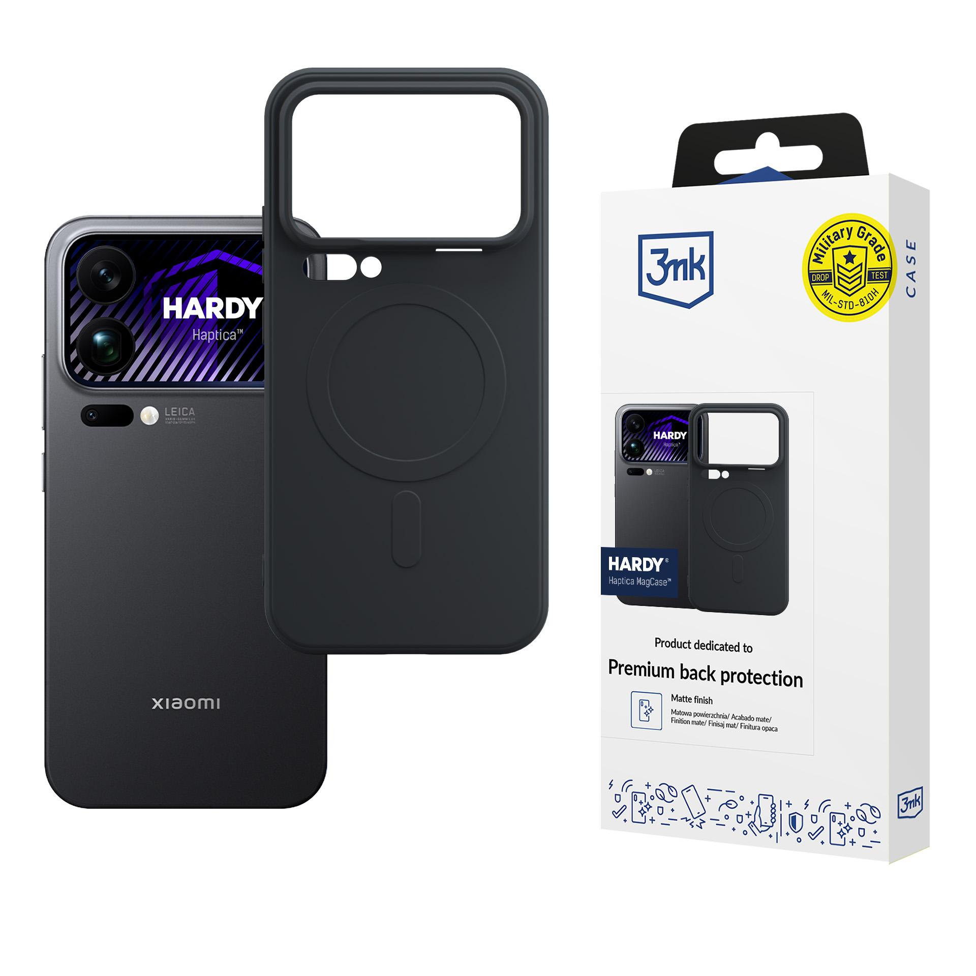 Czarna obudowa na telefon i opakowanie z logo i etykietą klasy wojskowej.
