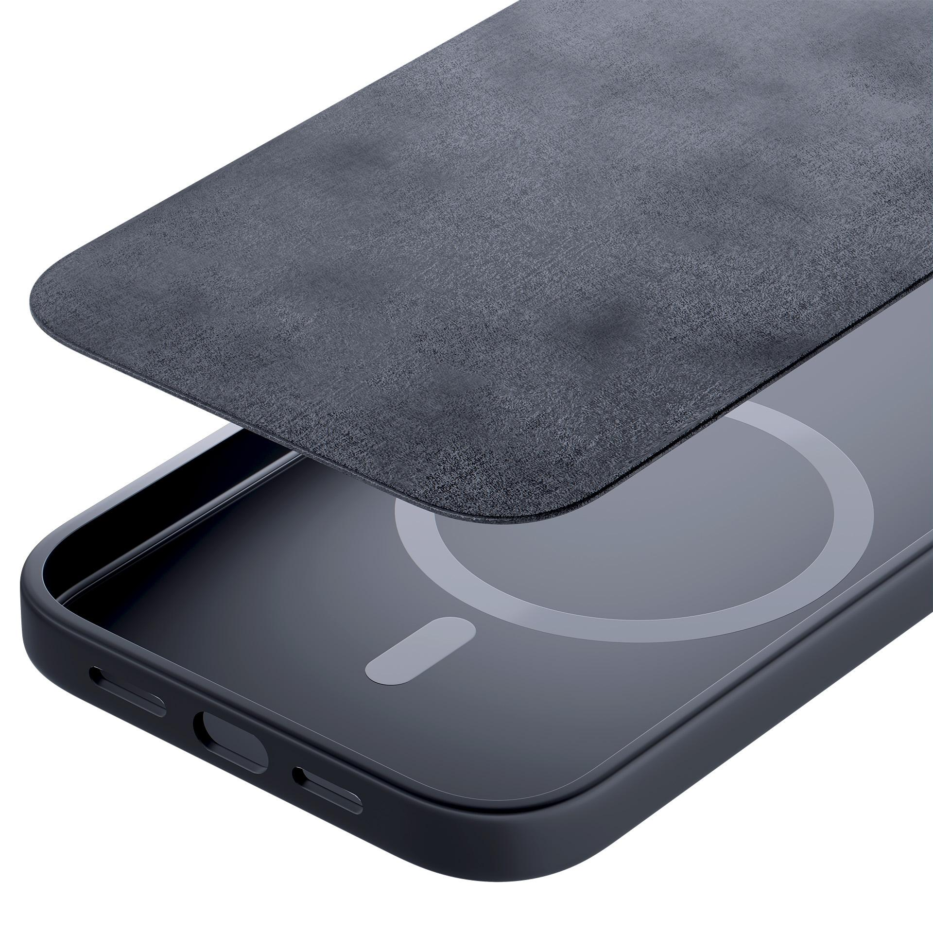 Ciemnoszare etui na telefon z widocznym pierścieniem magnetycznym.
