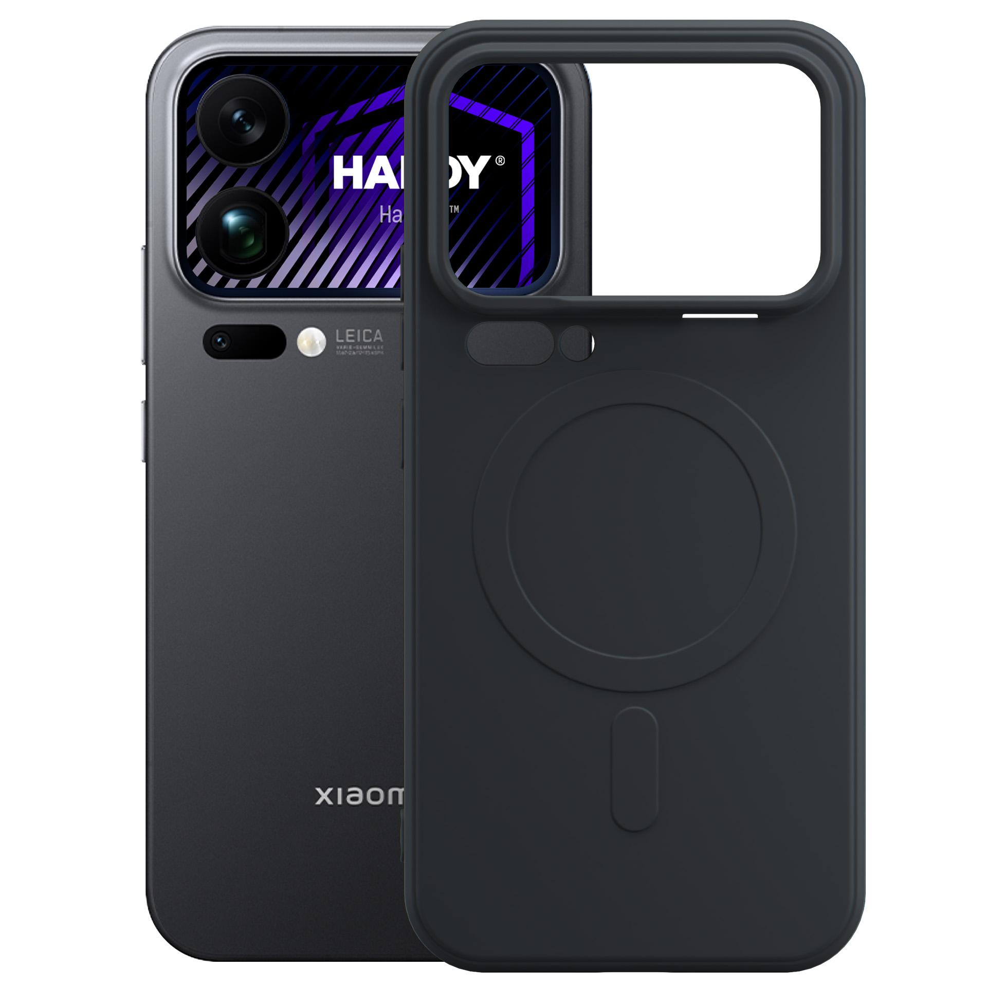 Czarny smartfon z modułem aparatu i obok etui ochronne.