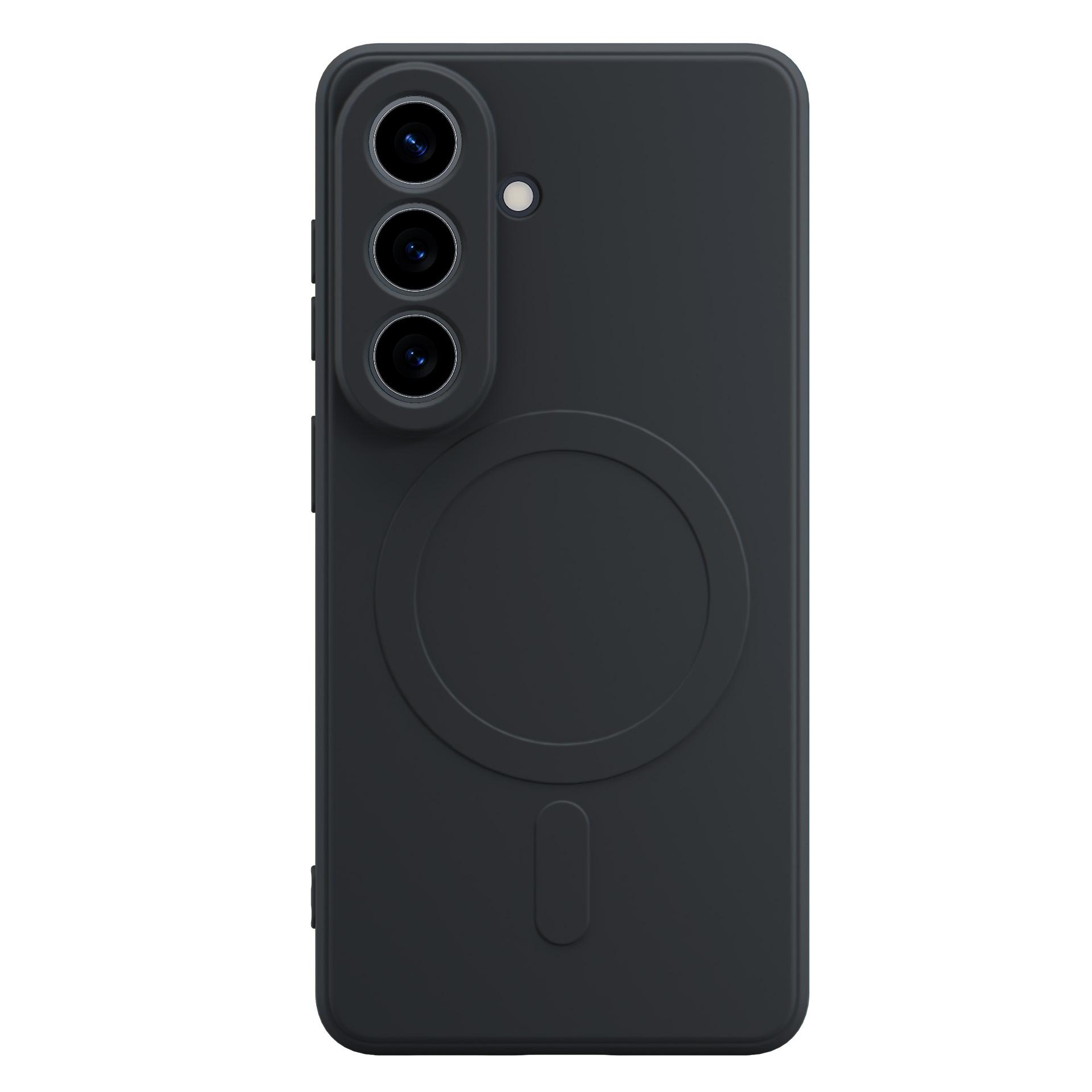 Czarne etui na telefon z trzema aparatami i magnetycznym kółkiem.