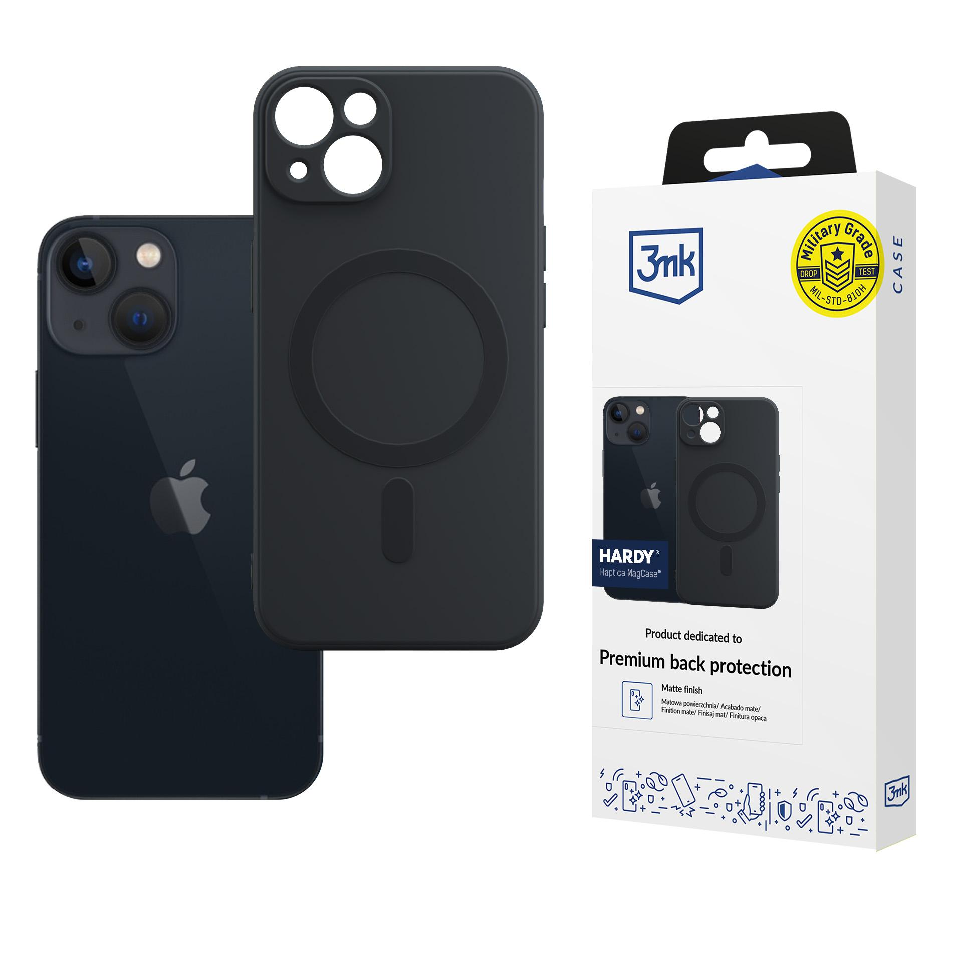 Czarny iPhone z etui i opakowaniem. Ochrona klasy wojskowej.