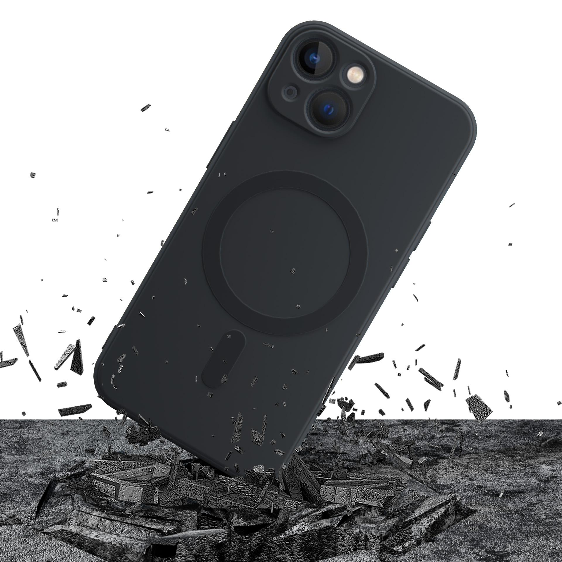 Czarny smartfon z modułem aparatu spada na potłuczoną ziemię.