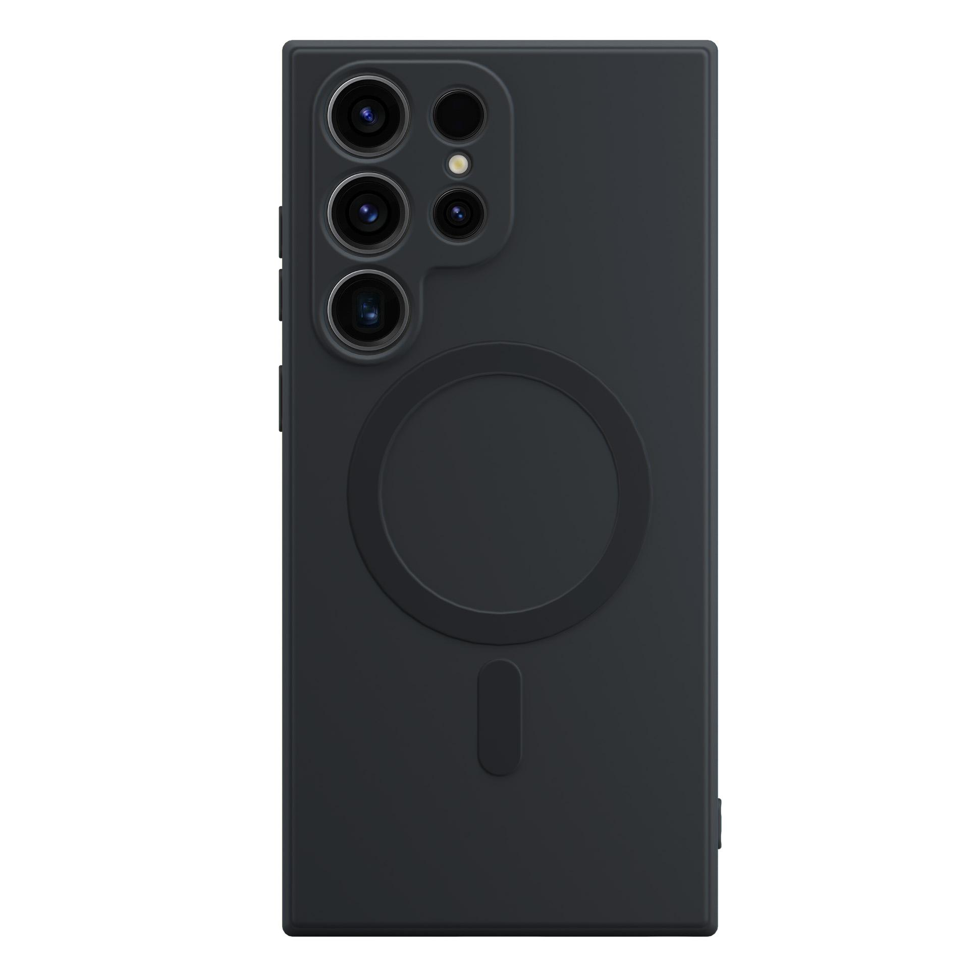 Ciemnoszare etui na telefon z układem aparatów i pierścieniem magnetycznym.