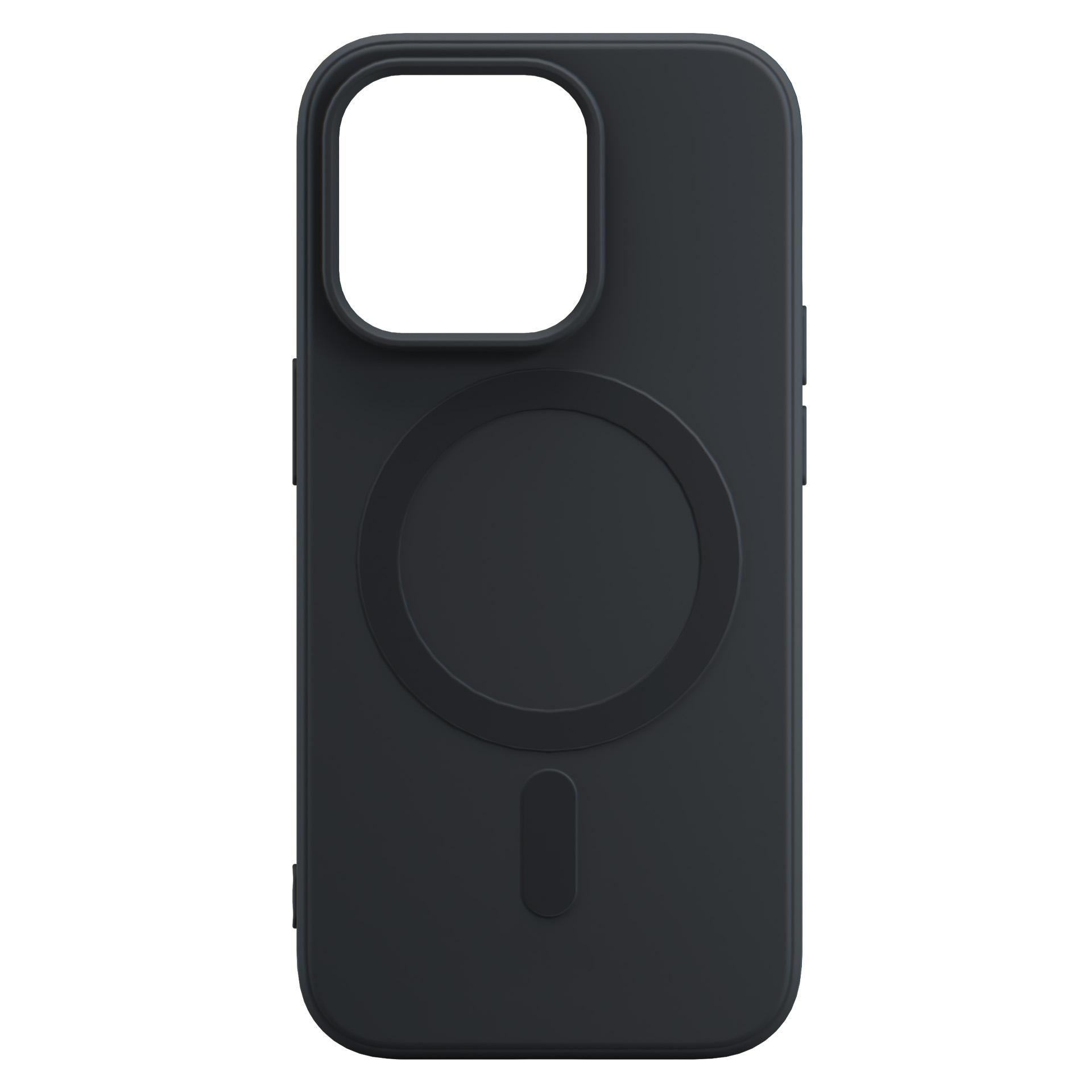 Czarne etui na telefon z wycięciem na aparat i okręgiem magnetycznym.