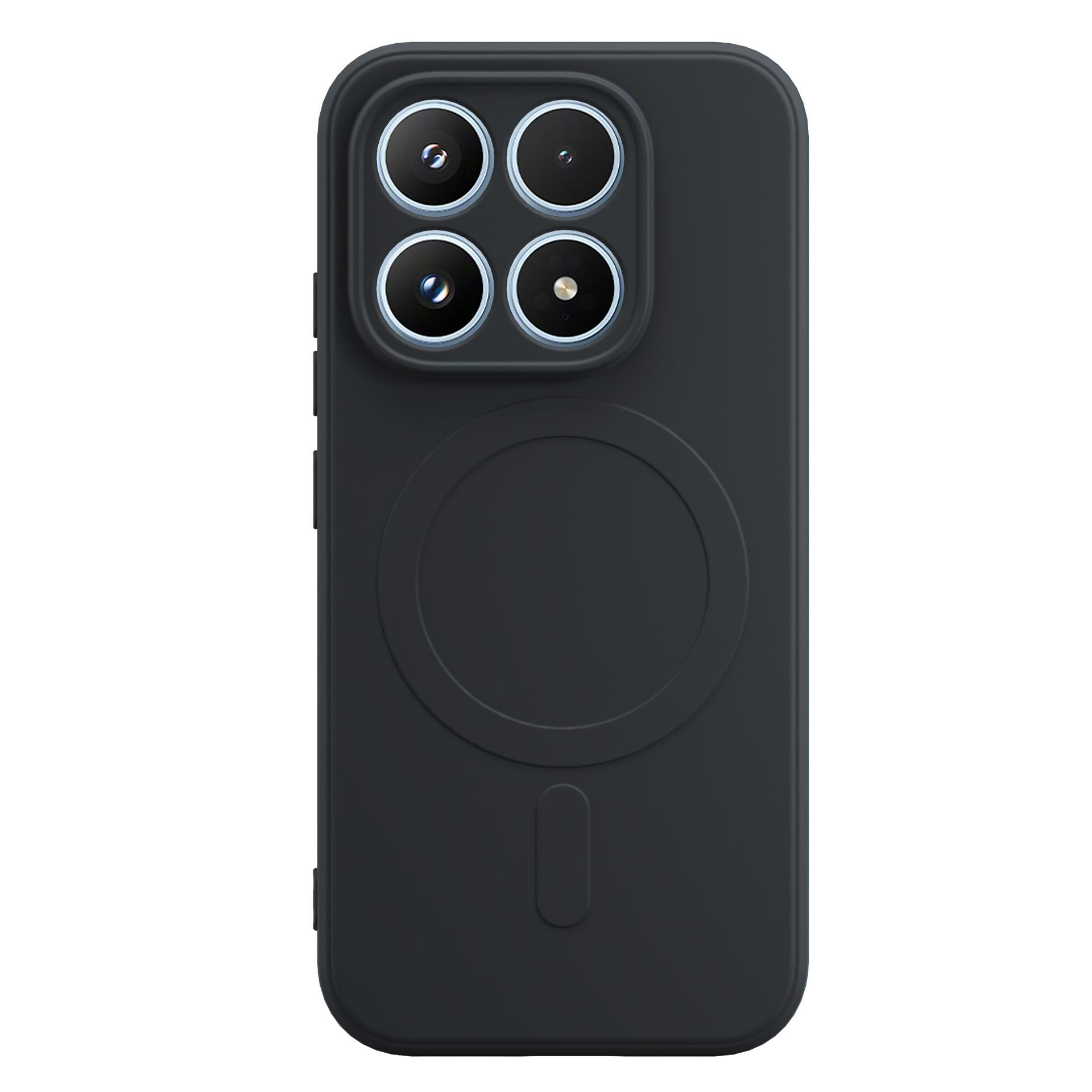 Czarne etui na telefon z czterema aparatami i magnetycznym kółkiem.