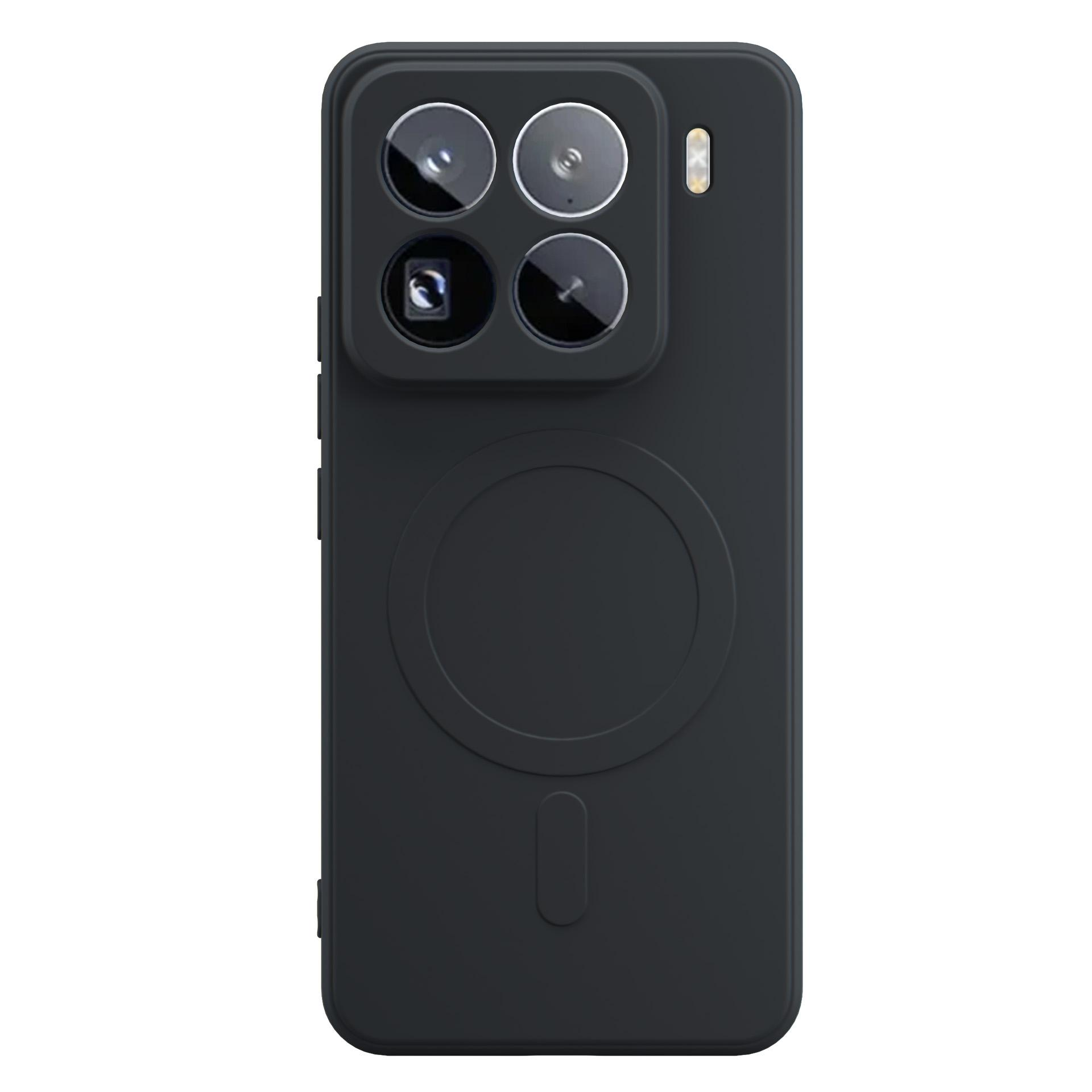 Czarne etui na telefon z czterema aparatami i magnetycznym pierścieniem.