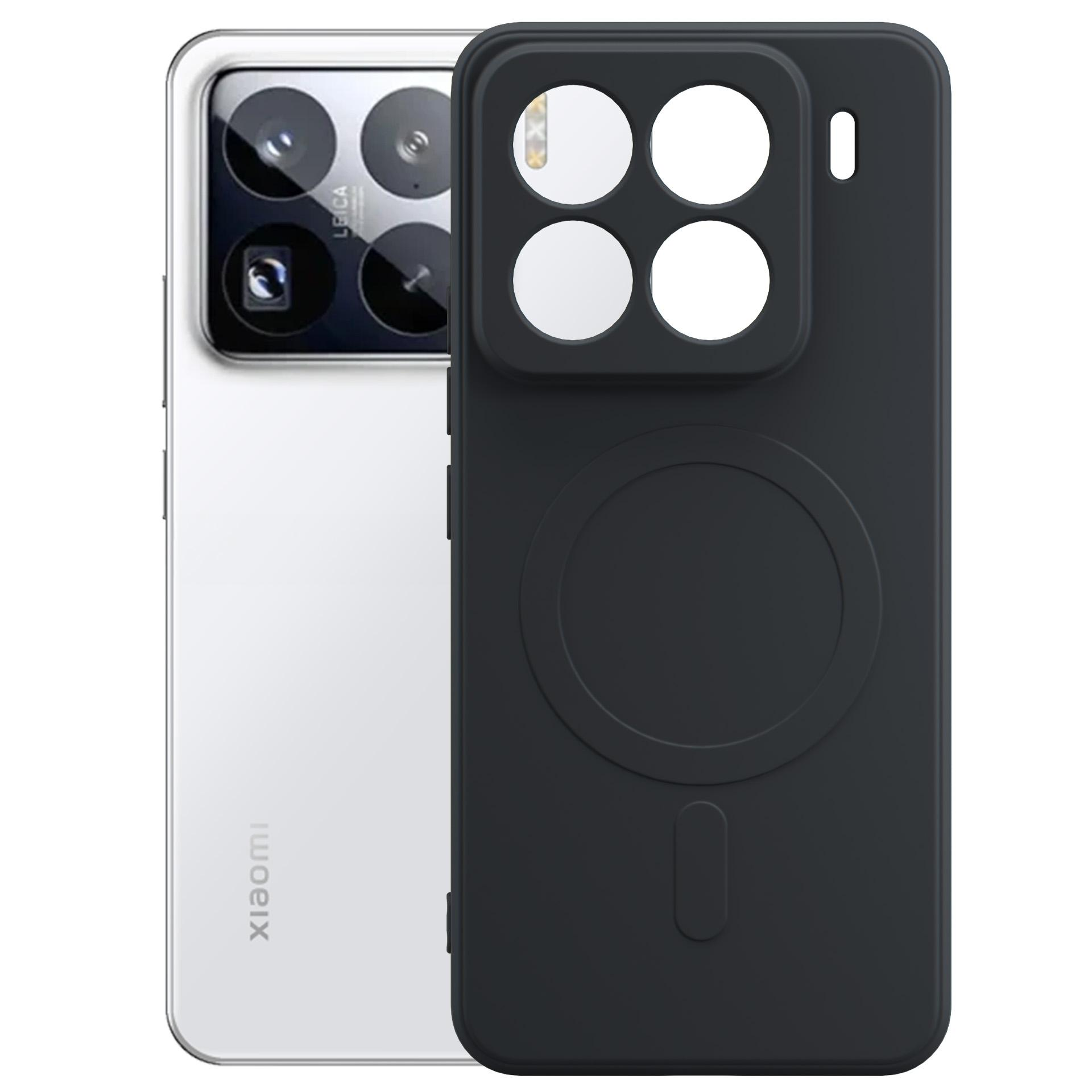 Biały smartfon Xiaomi z aparatem Leica obok czarnego etui ochronnego.
