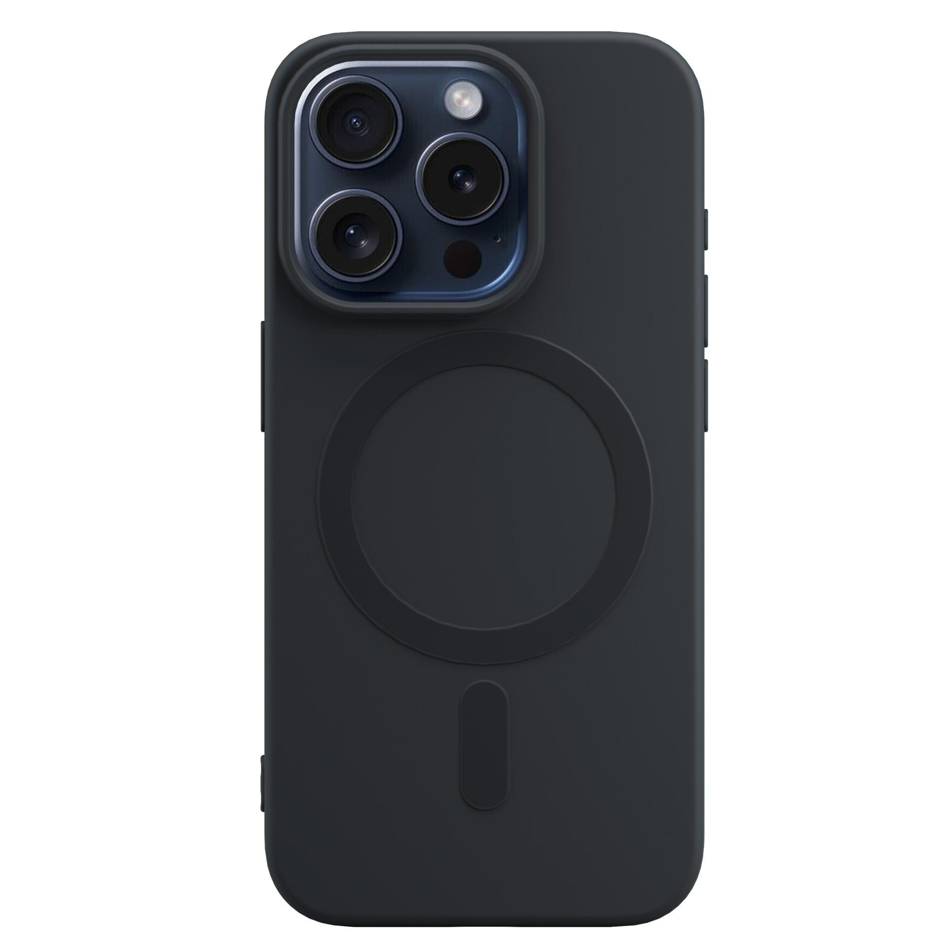 Ciemnoszare etui na telefon z modułem aparatu i magnetycznym kółkiem ładowania.